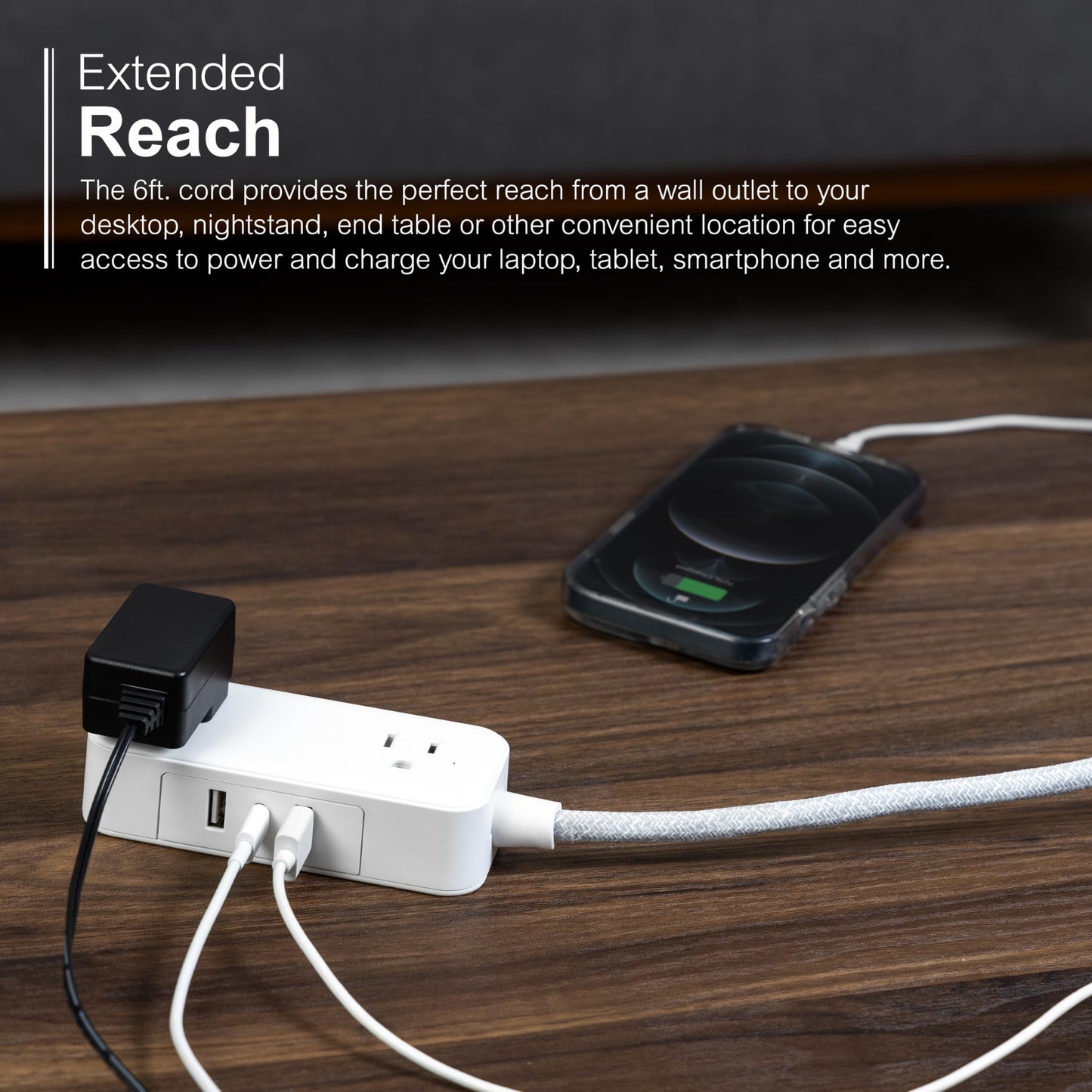 GE Flat Plug Power Strip Extension Cord with USB Ports, Travel Power Strip with 2 Outlets 3 USB Ports, Cruise Ship Essentials, 6 Ft Braided Small