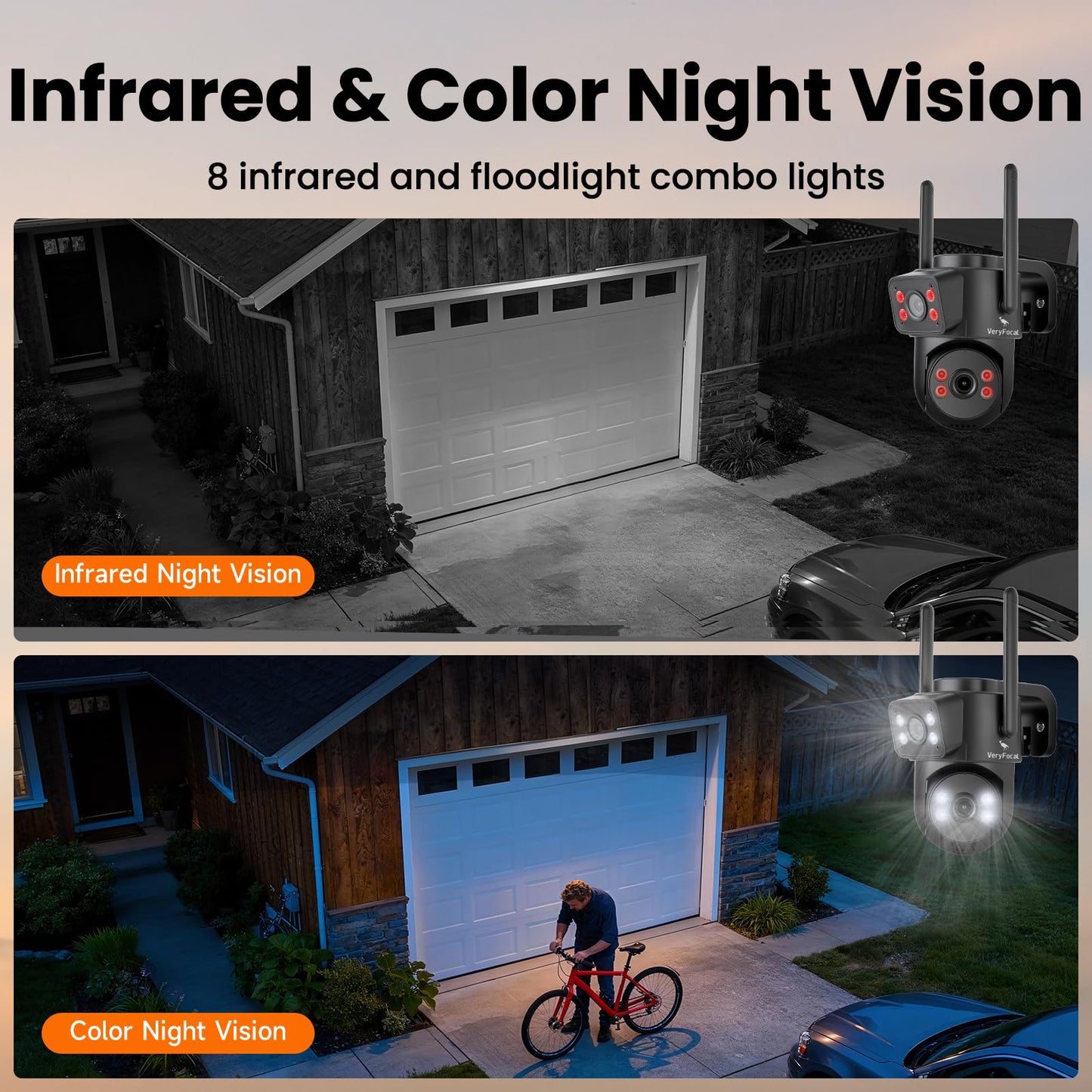 VeryFocal Dual-Lens 180+° FOV Home Wireless Outdoor Security Camera with AI Tracking, 6MP QHD 360° PTZ, WiFi 6 Dual Band, 24/7 Continuous Record