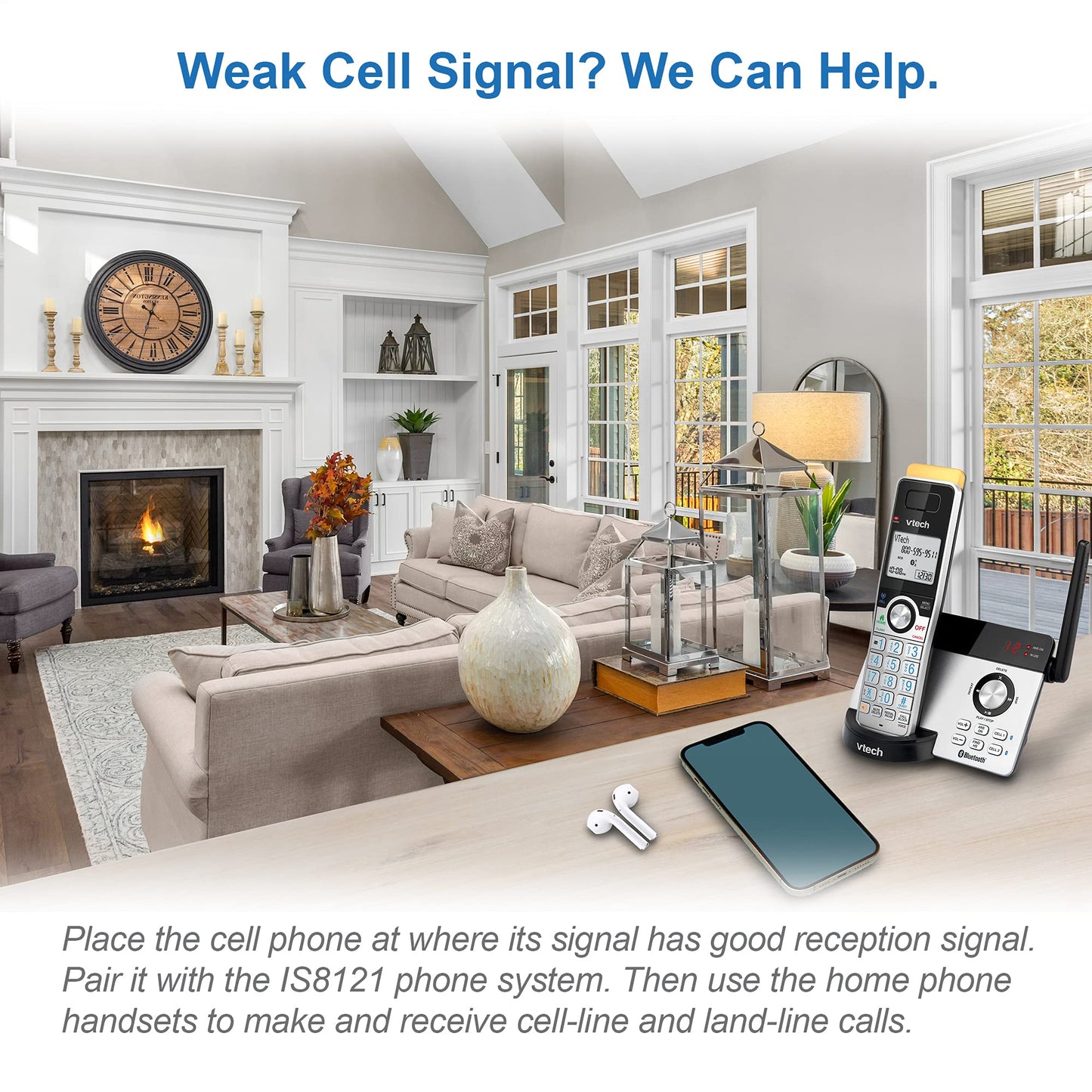 VTech IS8121-3 Long Range Cordless Phone 2300 Ft, Bluetooth Cell Connect, 3 Handsets, Answering Machine, Smart Call Blocker, Expandable - DECT 6.0