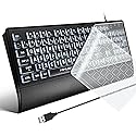 Large Print Backlit Keyboard - High Visibility Big Letter White led,Keyboard for Seniors and Low Visually Impaired, Wired USB with light up and Wrist