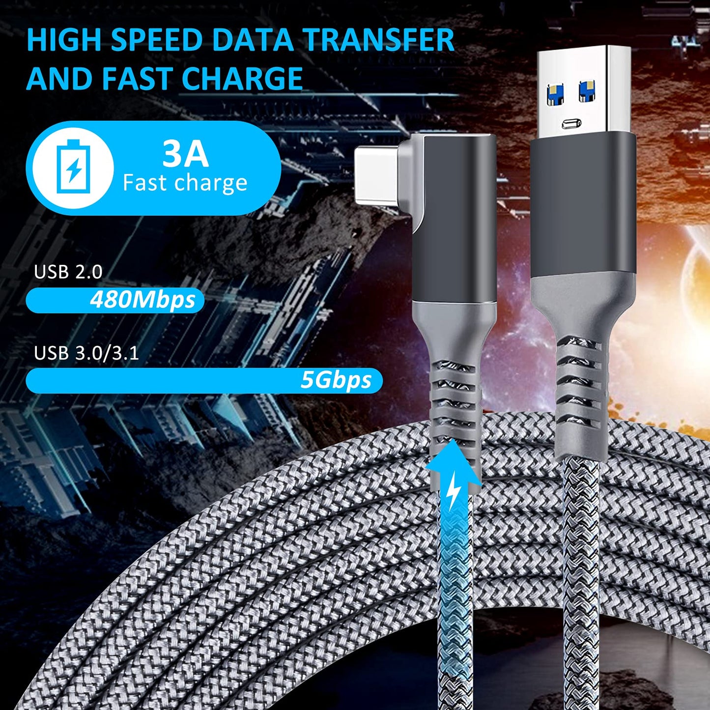 TOTU Cable for Oculus Quest 2 Link, 16FT USB 3.2 Gen 1 to Type C Link Cable Compatible with Steam Deck, High Speed Data Transfer and Fast Charging