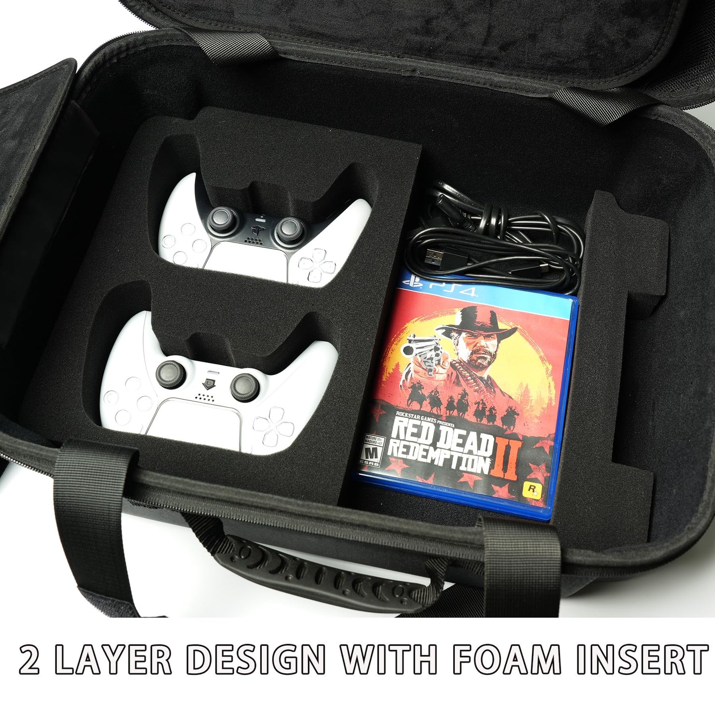 RIGICASE Hard carry case for ps5/ps5 pro/ps5 slim(no removing stand), Hard travel case for playstation and accessosries,with handle/adjustable