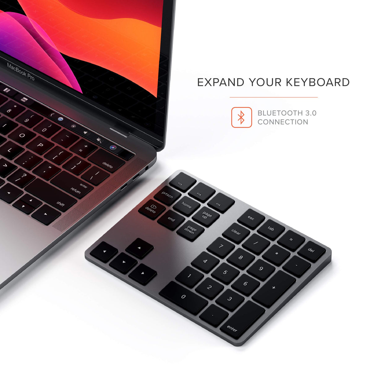 Satechi Bluetooth Extended Numeric Keypad, Rechargeable 34-Key, Space Gray
