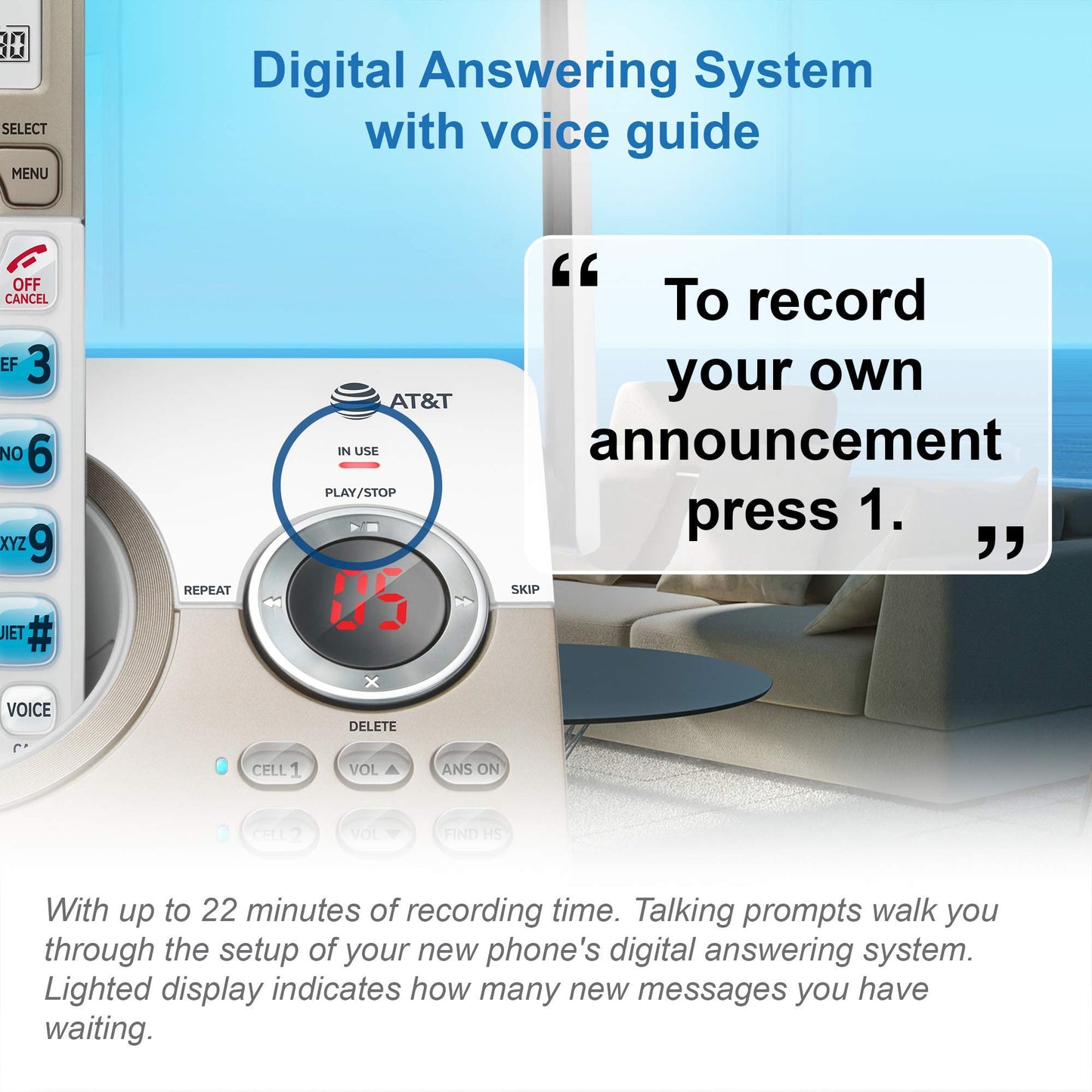 AT&T DL72319 DECT 6.0 3-Handset Cordless Phone for Home with Connect to Cell, Call Blocking, 1.8" Backlit Screen, Big Buttons, intercom,