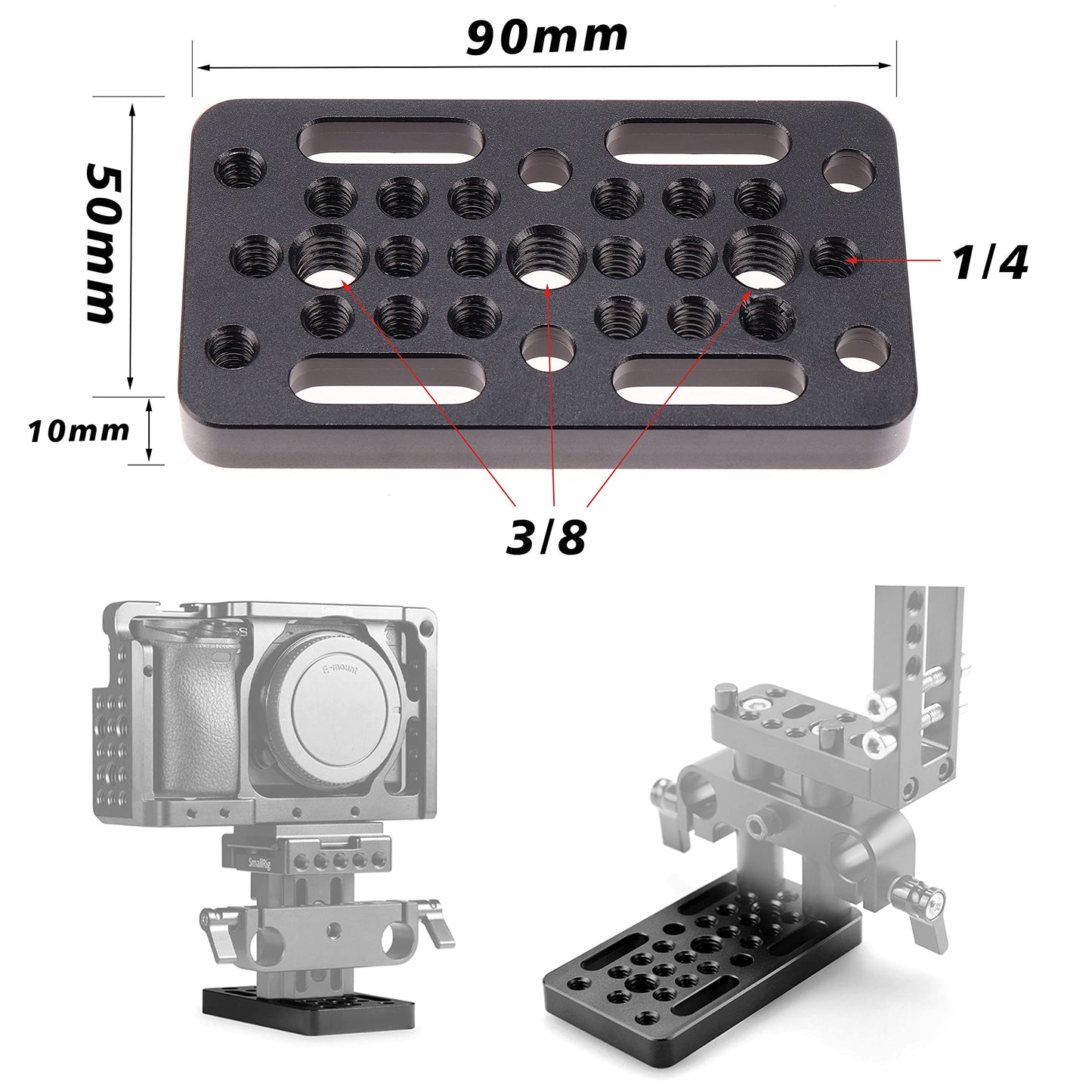 FocusFoto Multi-Purpose Extension Switching Cheese Plate Camera Baseplate with 1/4"-20 & 3/8"-20 Thread Mounting for DSLR Camera Cage Rig Railblocks