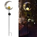 MooneLit Creations MCSSMOON Solar LED Crescent Moon Garden Light - Waterproof Metal Stake with Crackled Glass Globe