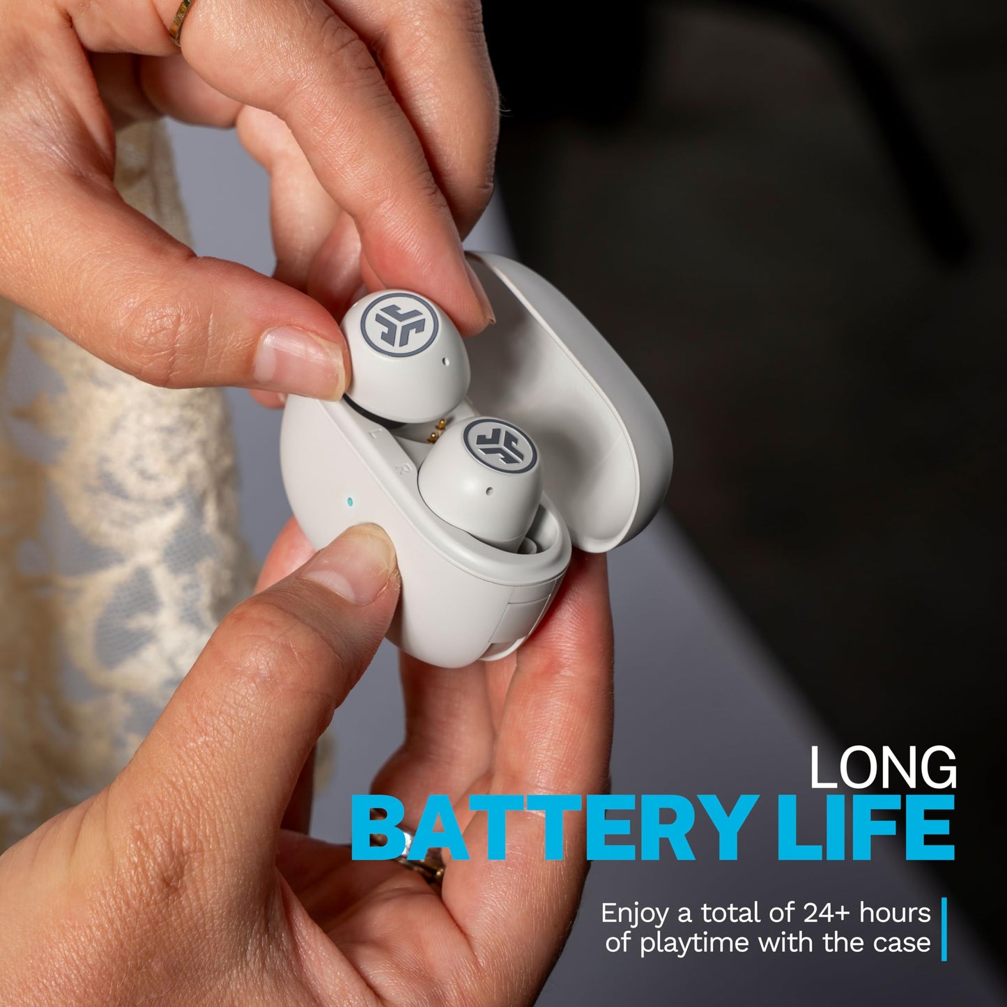 JLab Go Pop ANC, True Wireless Earbuds, Active Noise Cancelling, Bluetooth Earbuds with Charging Case, Cloud White
