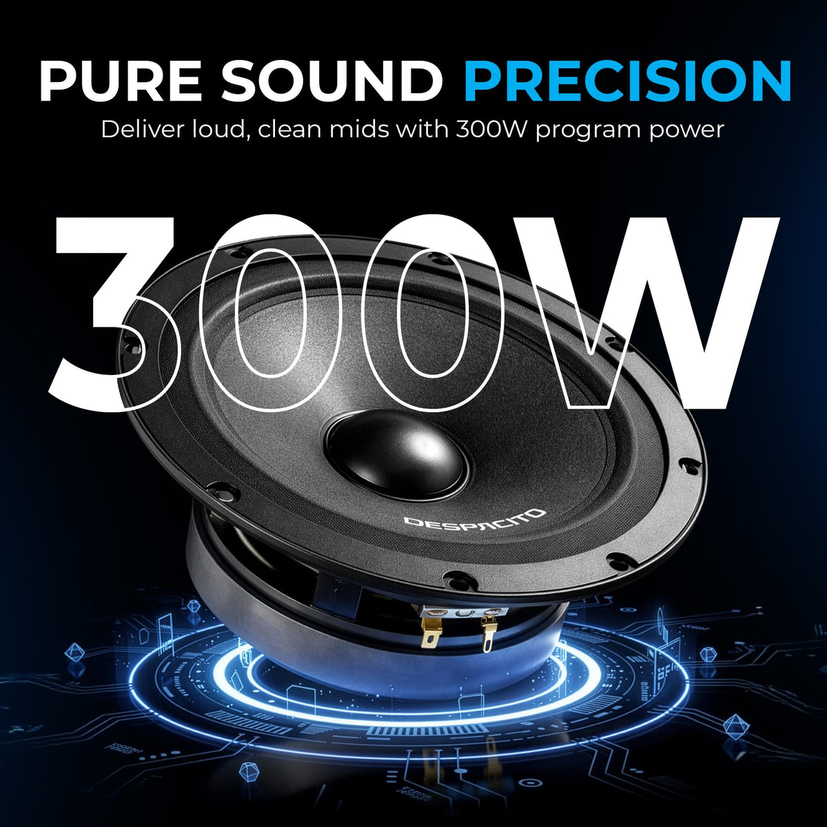 DEEJAY LED 6.5-Inch Midrange Speaker, Sealed Back, 8 Ohm, 150W RMS / 300W Program Power, High Output Ideal for Car Audio or PA