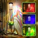 Outdoor Lamps for Patio, Outdoor Floor Lamp with Plant Stand, Solar Powered RGB Lights, Waterproof Standing Lamp for Garden Yard Décor, Stained Glass