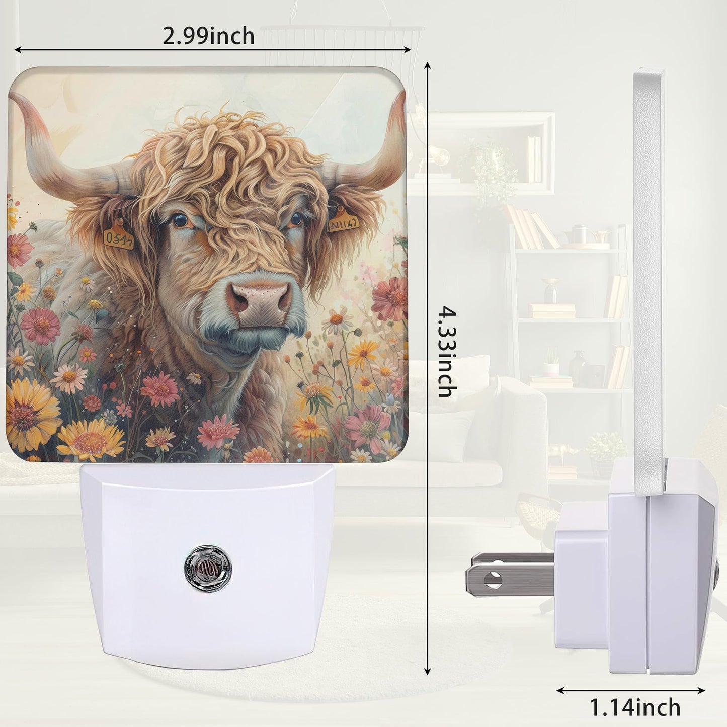 ZTHLL Highland Cow Night Light, Flower Night Light Plug into Wall with Dusk to Dawn Sensor, LED Lamp Energy Saving Lights for Men Women Boys