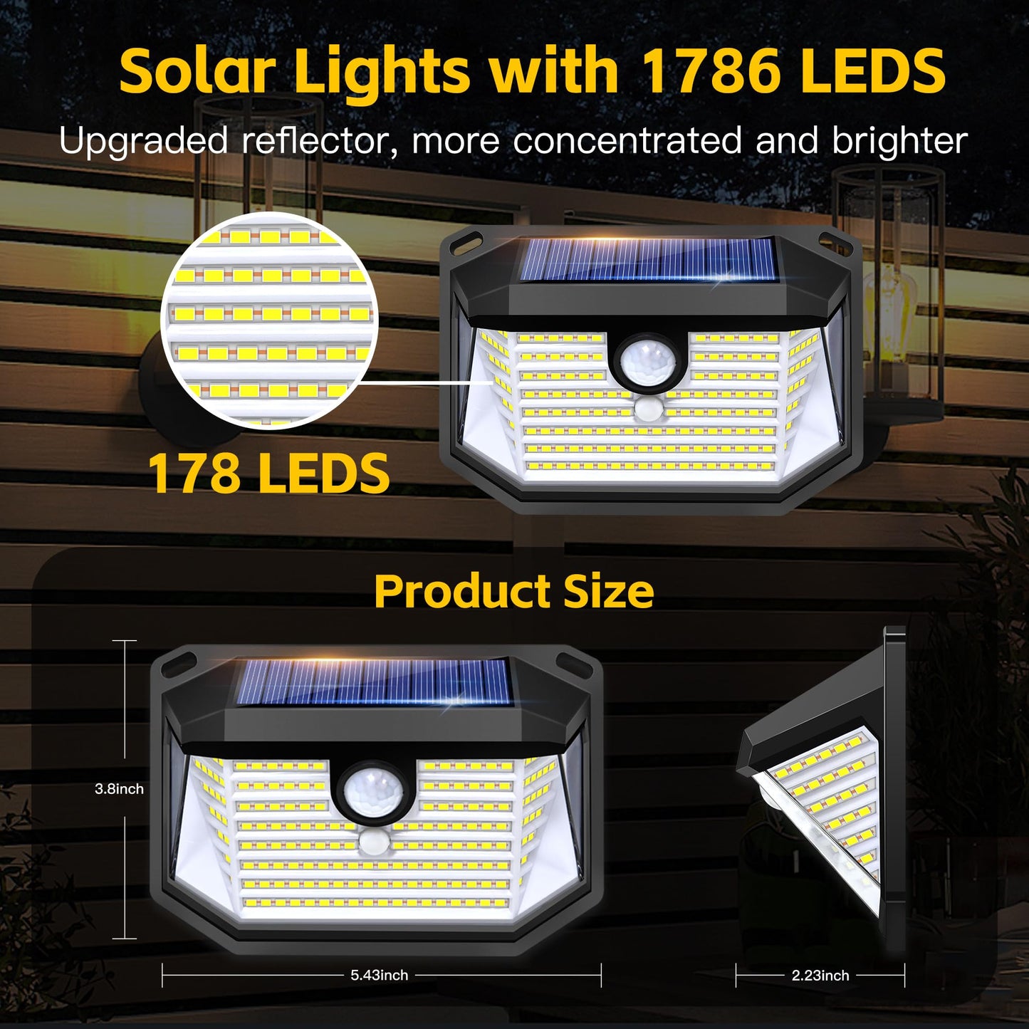 FAXBOX Solar Lights Outdoor Motion Sensor, 178 LED Waterproof IP65, Wall Mounted Security Light with 3 Modes, 270° Wide AngleWide Angle, Solar Powered