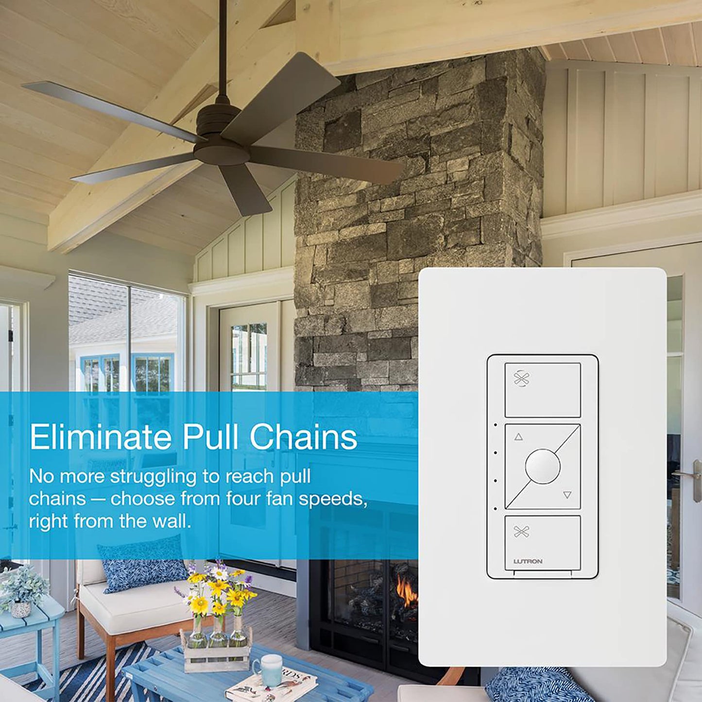 Lutron Caseta Smart Fan Control (Smart Hub Required) 4-Speed for Paddle Fan