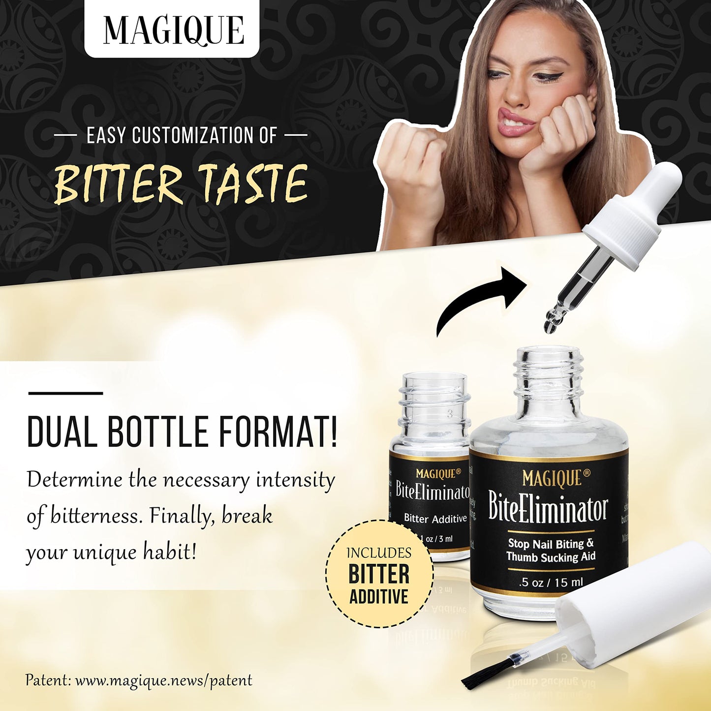 Magique Bite Eliminator – Stop Thumb Sucking & Nail Biting for Kids & Adults – Bitter Nail Polish Treatment – Customizable Strength – 0.5 Fl Oz