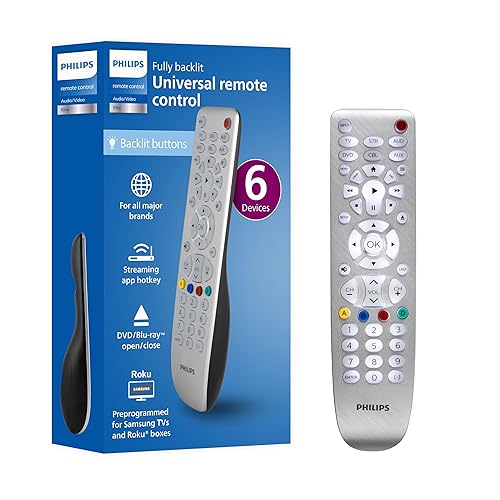 Backlit Universal Remote Control by Philips, Works for Samsung, Vizio, TCL, HiSense, Sony, RCA, Panasonic, Roku, Apple TV, Smart TVs, Streaming