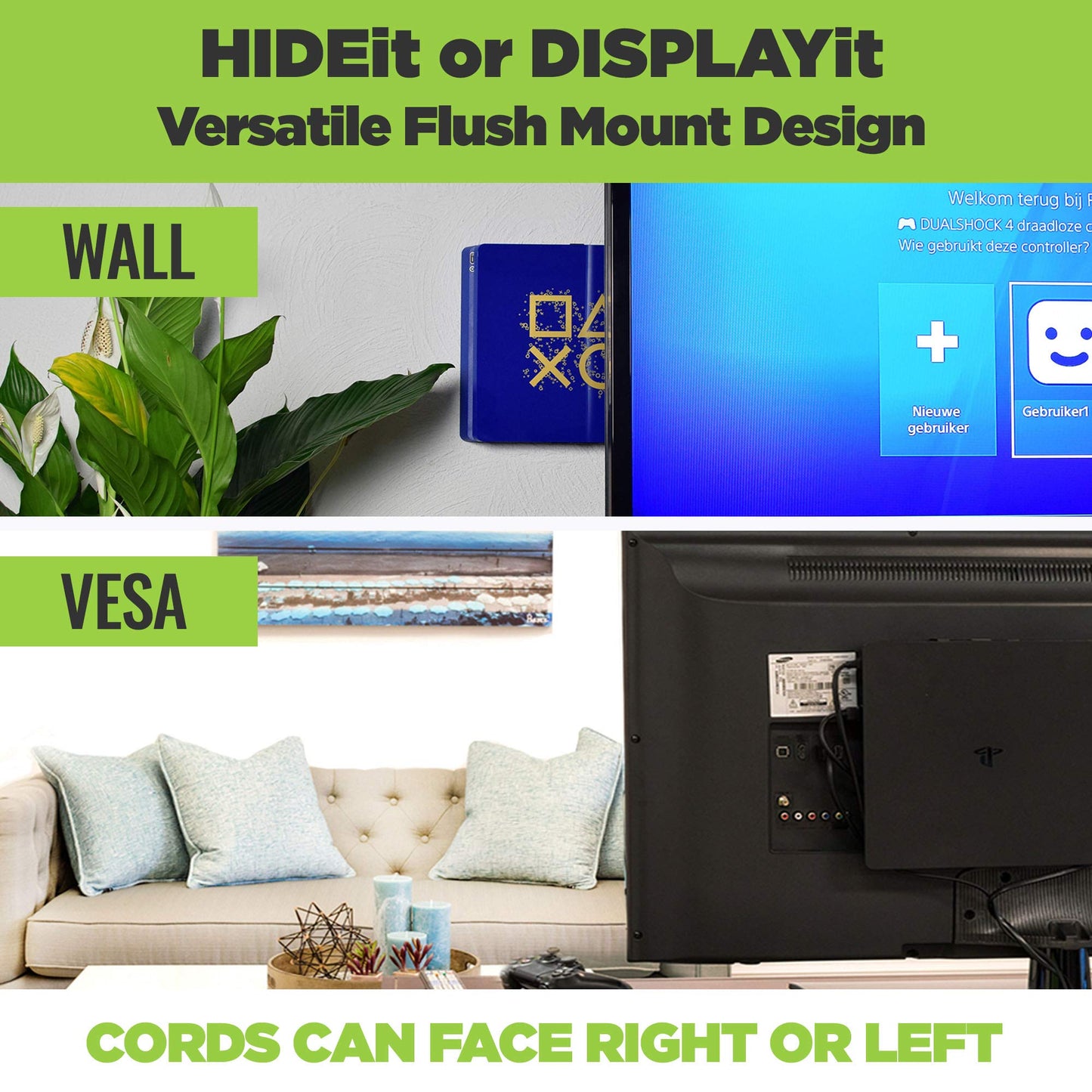 HIDEit Mounts 4P Bundle, Wall Mounts for PS4 Pro and Controller, Steel Wall Mount for PS4 Pro and 2 Controller Mounts to Safely Store Your PS4 Pro