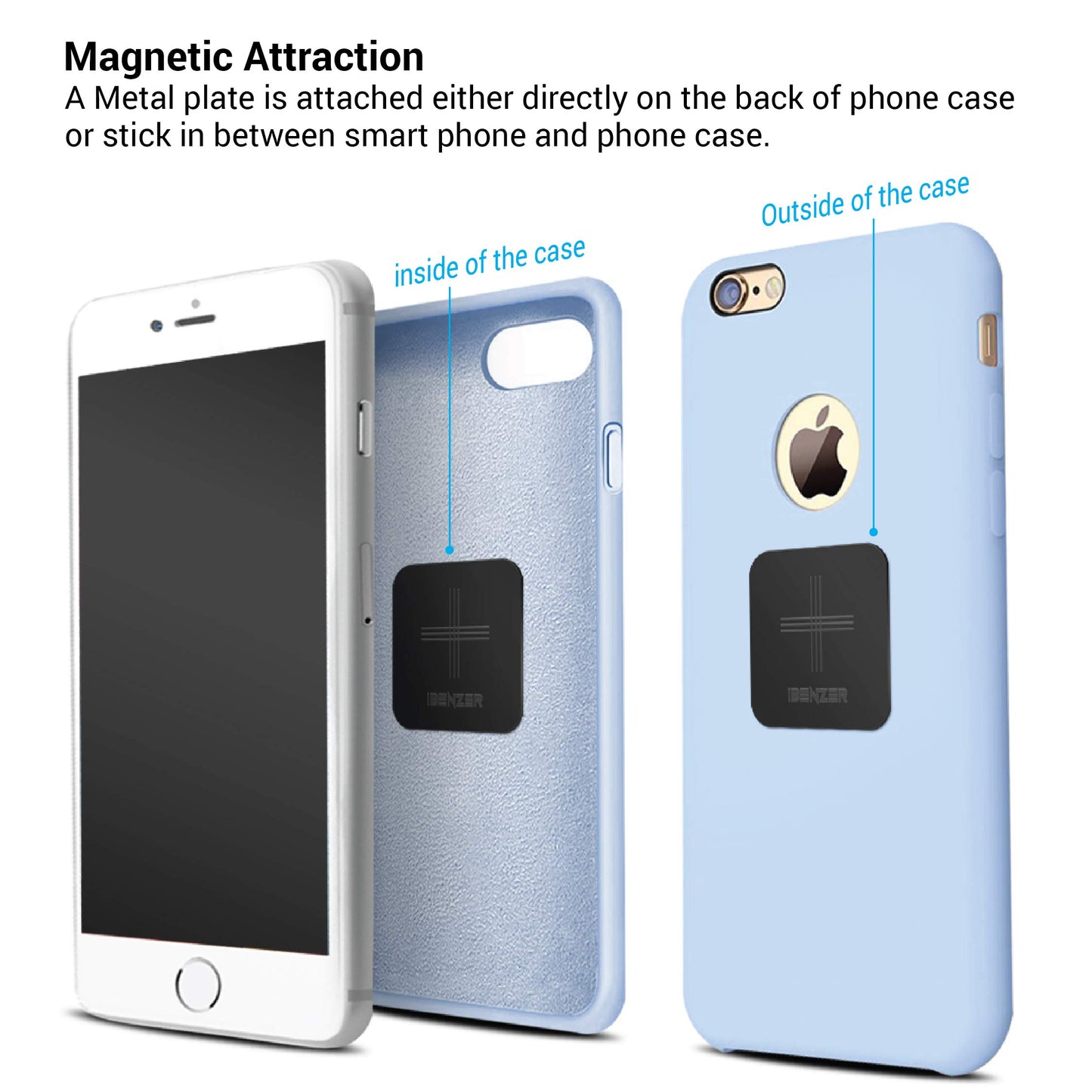 Metal Plate for Magnetic Mount, iBenzer MagOn Car Magnet for All Magnetic Phone Car Mount Holder or Magnetic Cell Phone Holder,2 Pack,Black