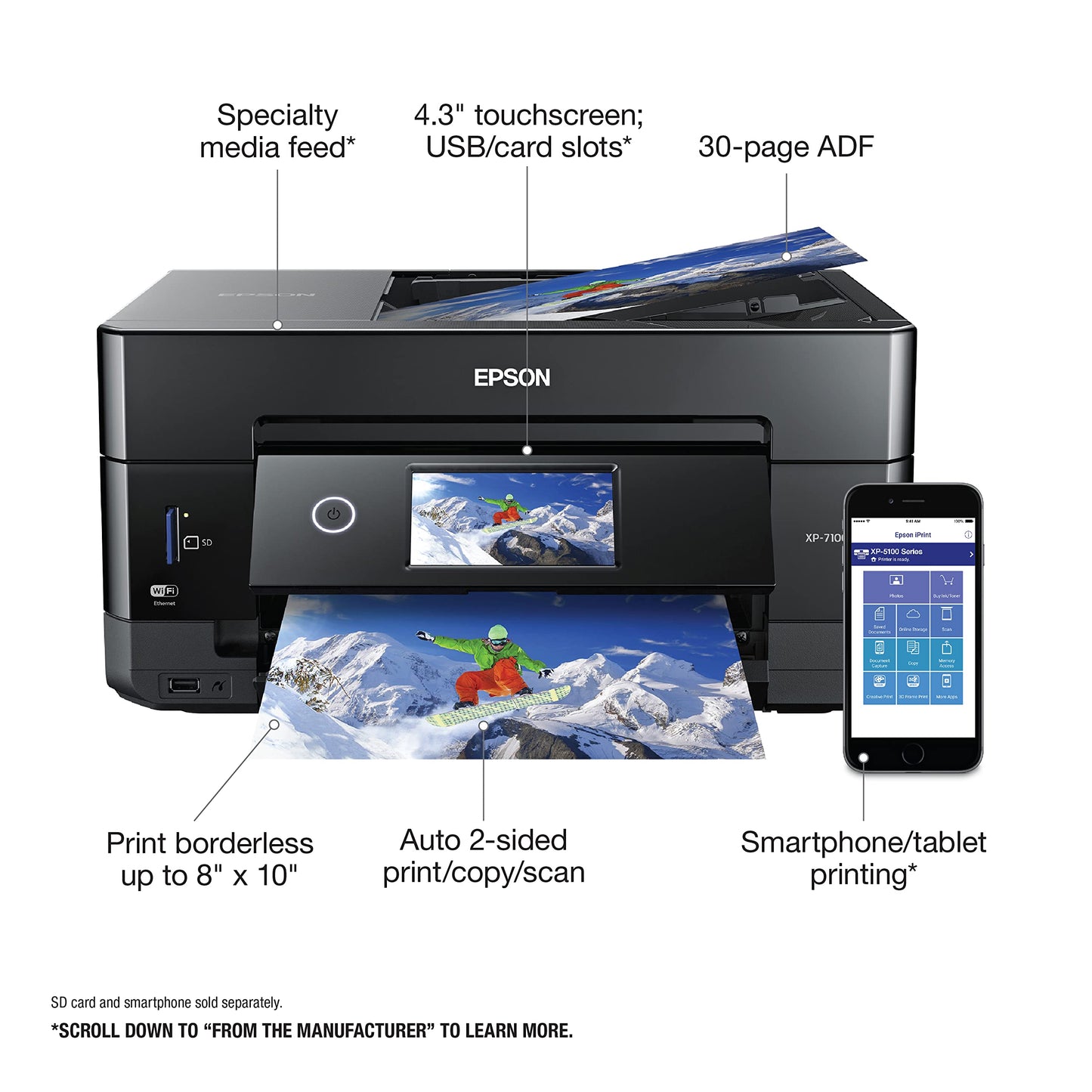 Epson Expression Premium XP-7100 Wireless Color Photo Printer with ADF, Scanner and Copier (Renewed)