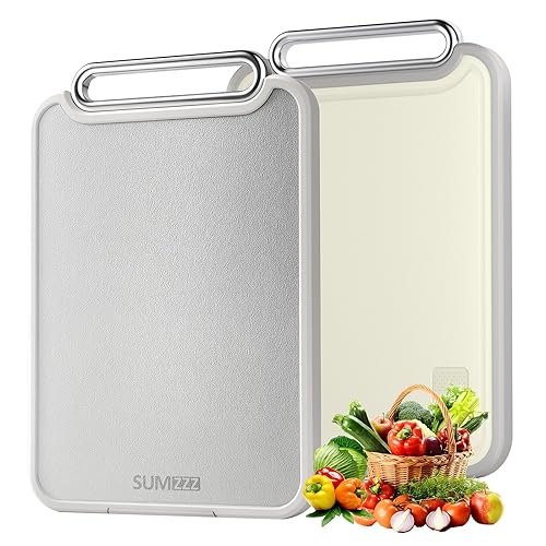 Sumzzz Stainless Steel Cutting Board for Kitchen, 2-in-1 Double-Sided Chopping Board, Food Grade Stainless Steel/PP, Easy to Clean, Large Size…