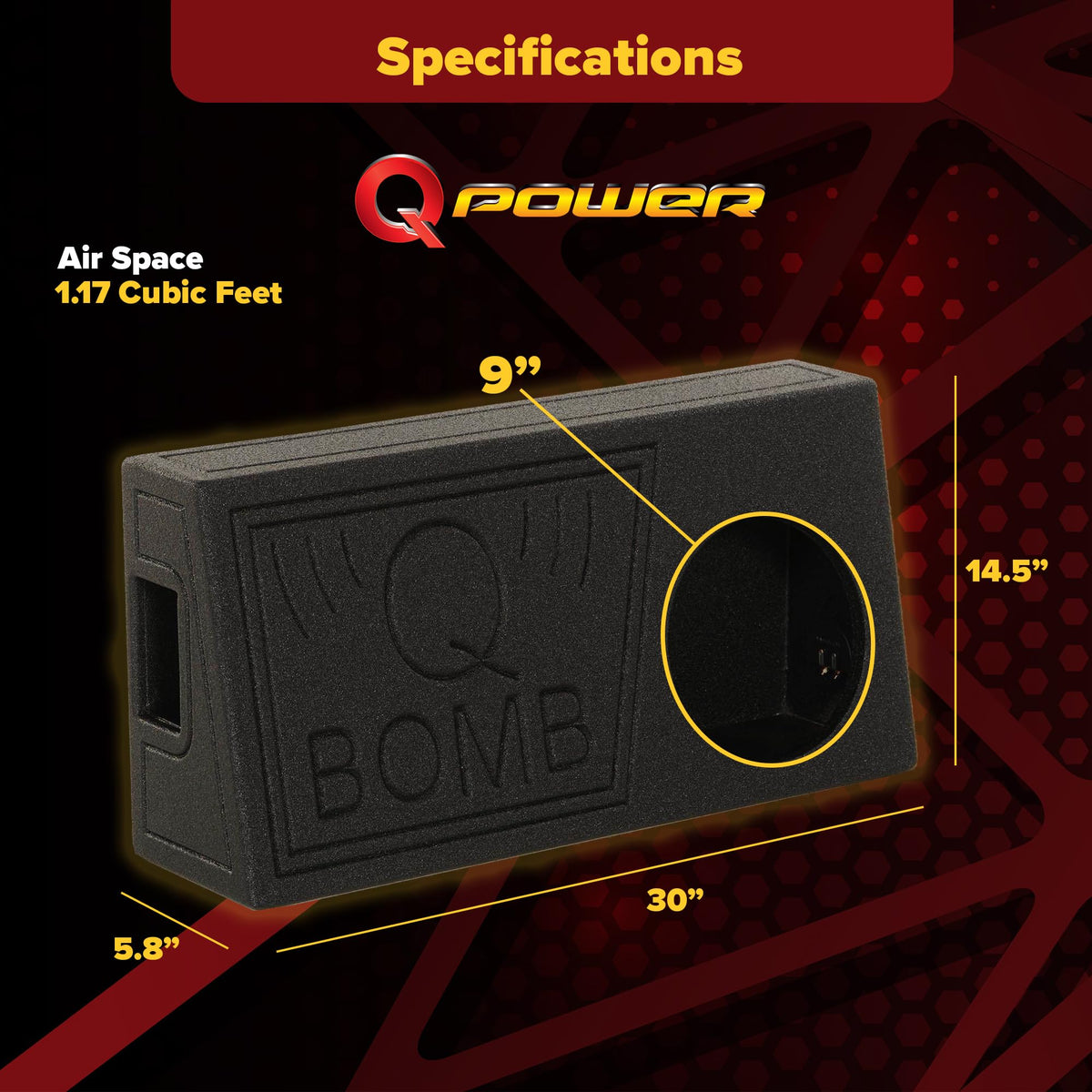 QPower QBomb Single 10" Vented Car Audio Subwoofer Box, 1.17 Cu Ft Airspace