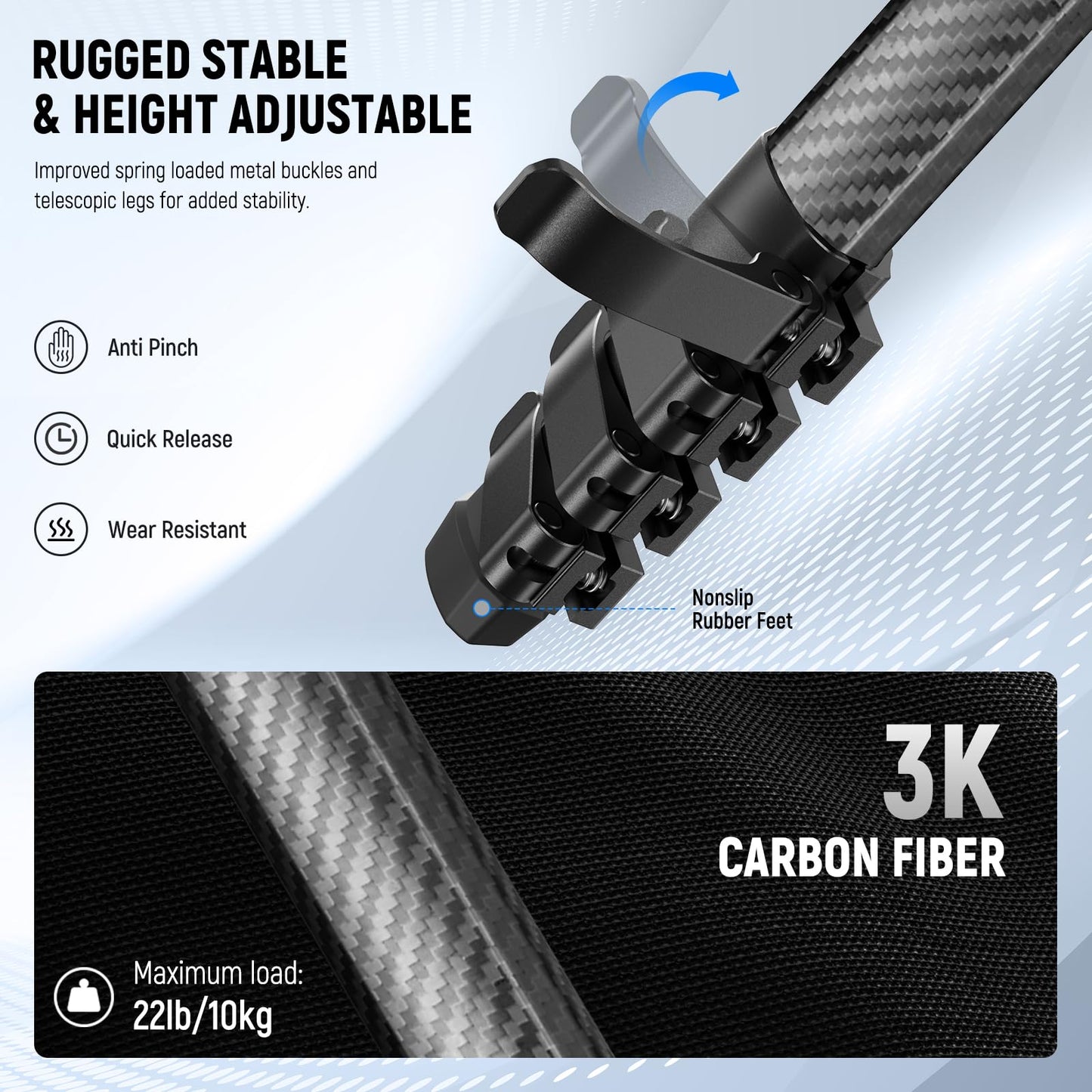 NEEWER LITETRIP LT38 61" Travel Tripod Carbon Fiber for Camera, 360° Pan Tilt Low Profile Ball Head, Flexible Center Axis, Arca QR Plate Compatible