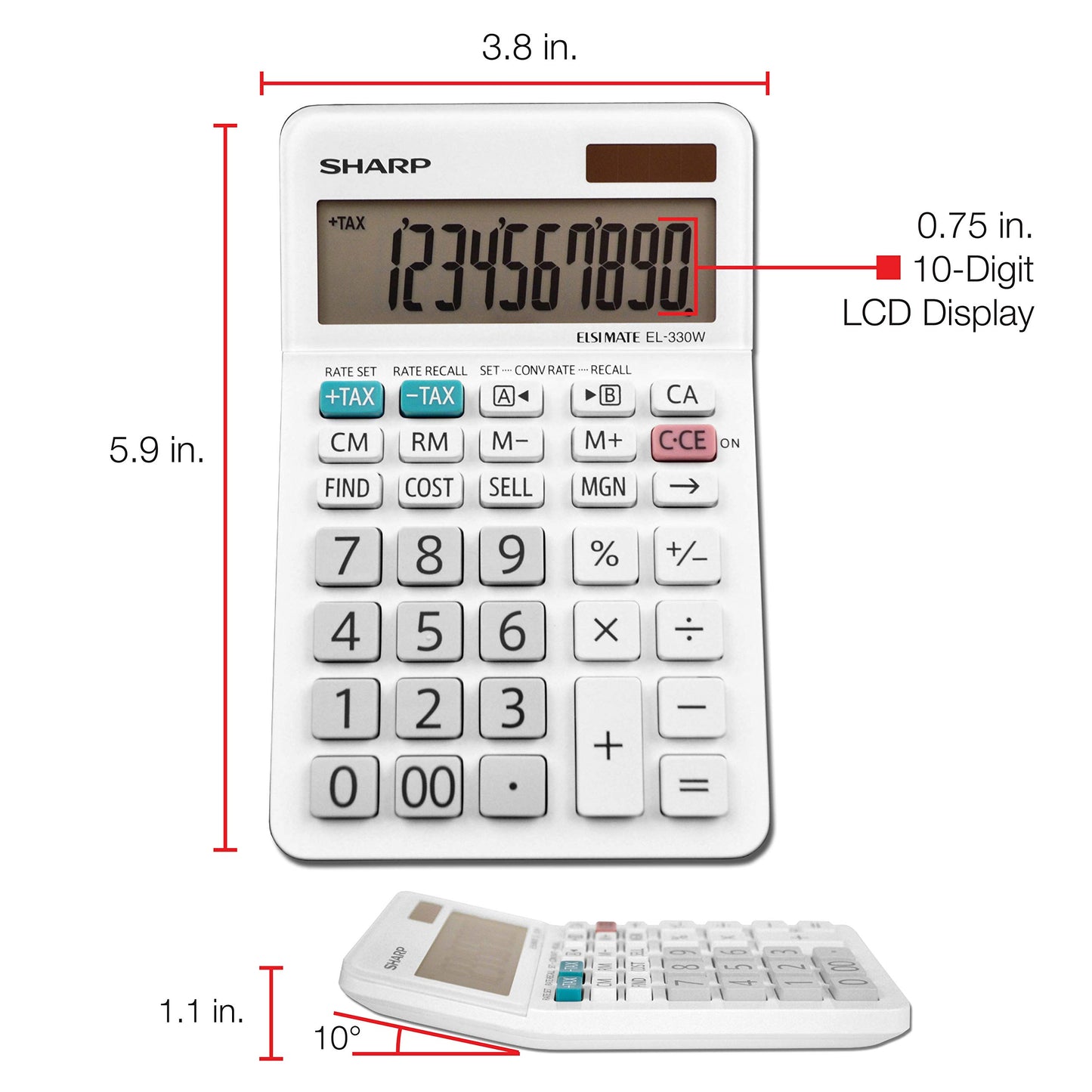 Sharp EL-330WB Standard Function Basic Desktop Calculator, Large Display, for Home and Office, Dual Power, Solar and Battery…