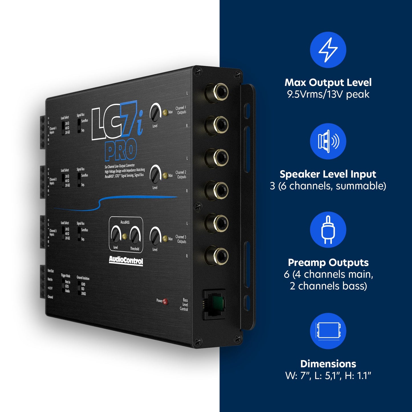 AudioControl LC7iPRO 6-Channel Active Line Output Converter with AccuBASS for Adding Subwoofers, Amplifiers to Factory Car Audio Receiver Head Unit