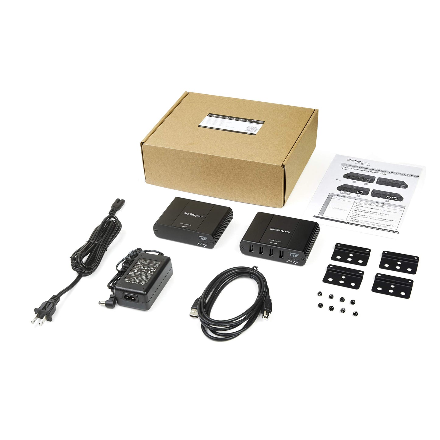 StarTech.com 4 Port USB 2.0 Extender Hub Over Cat5e/Cat6 Ethernet Cable (RJ45) - 330ft/100m Industrial Metal USB Extender Adapter Kit w/ESD Protection