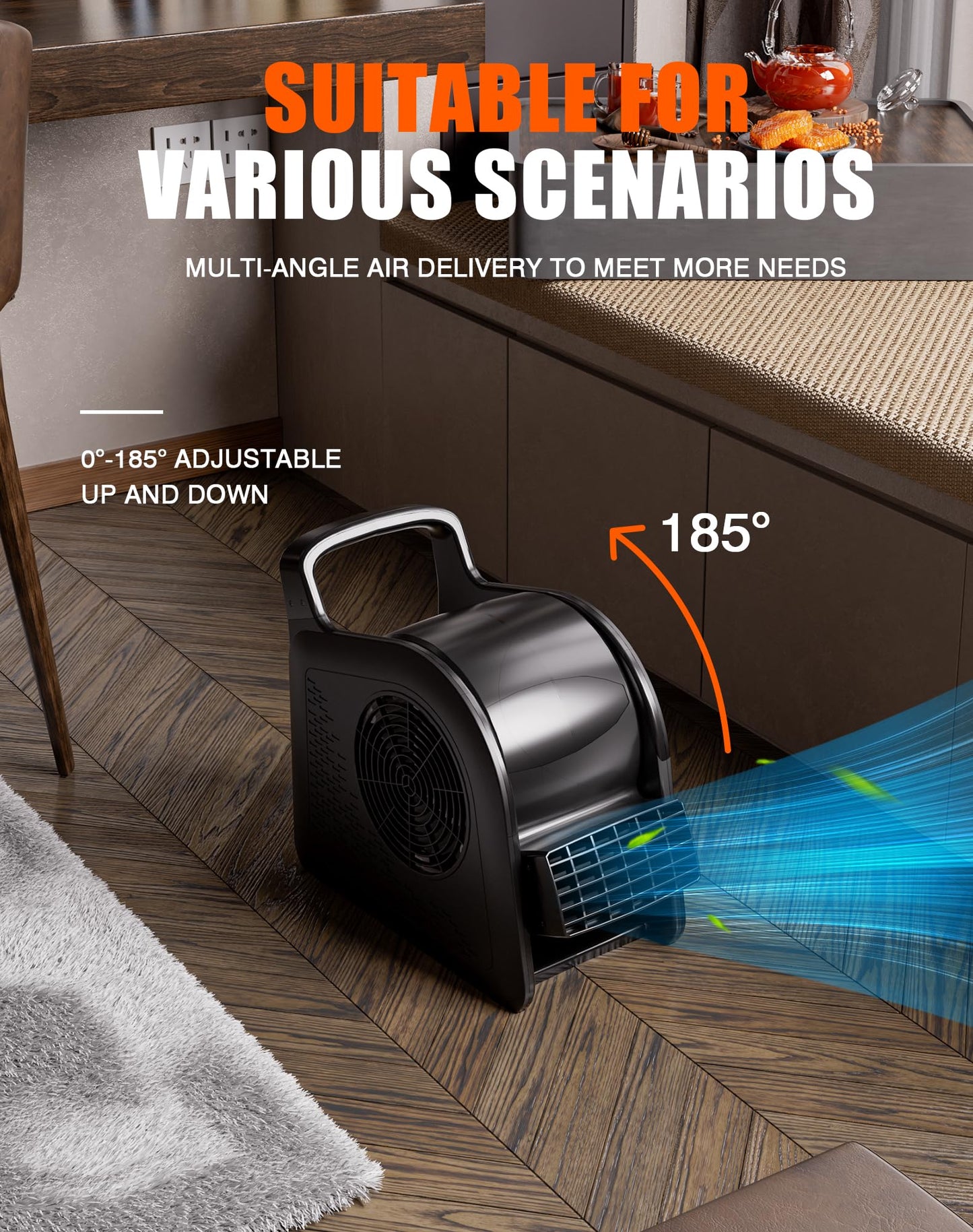 Porairot Blower Fan for Drying Cooling and Ventilating, Air Mover for Home Garage Workshop and Job Site Use, Air Mover Blower Fan with 185° Rotation