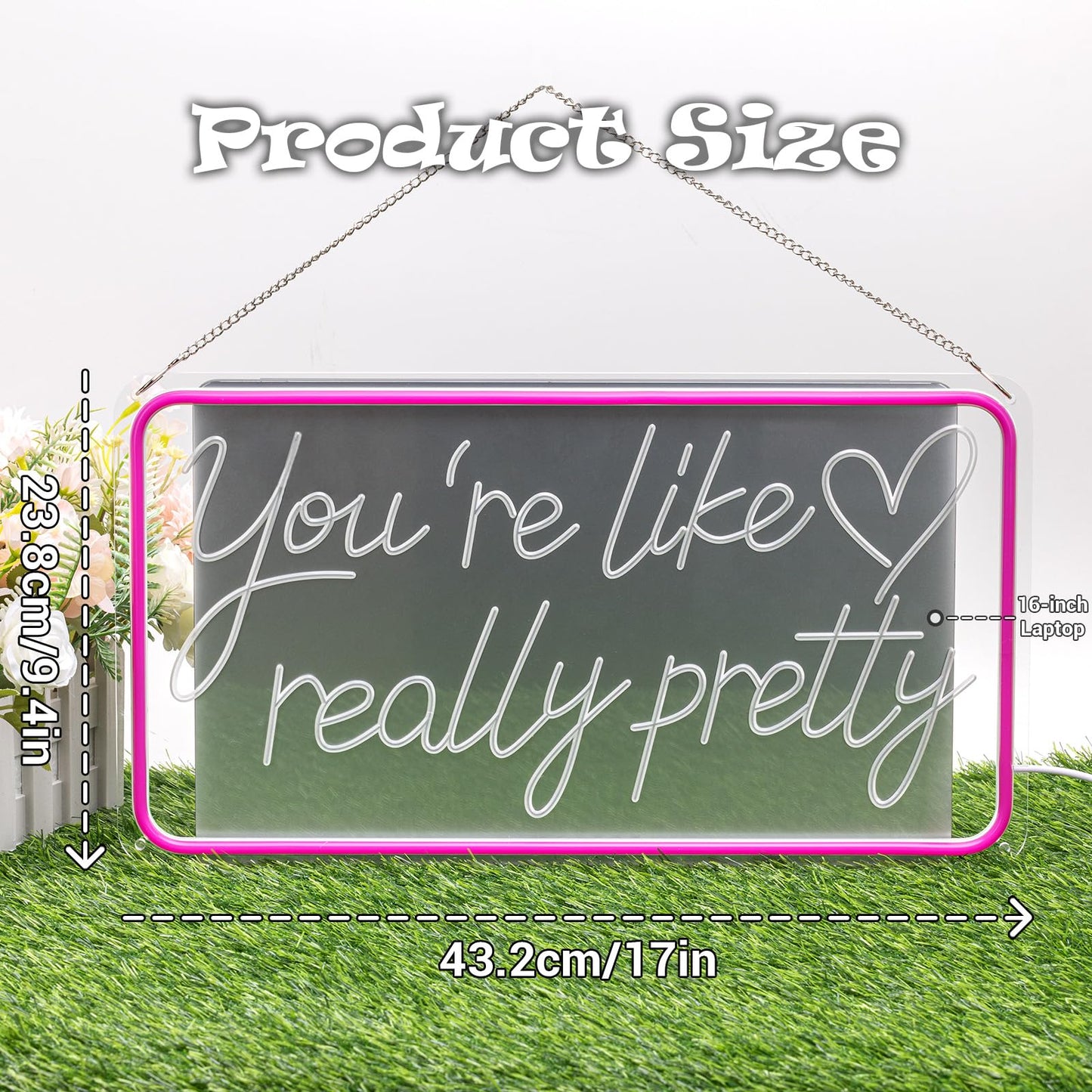 You're Like Really Pretty Neon Sign for Wall Decor, Pink Aesthetic LED Neon Sign Light for Teen Girls Room Decor, Bedroom, Salon, Wedding Party (Pink)