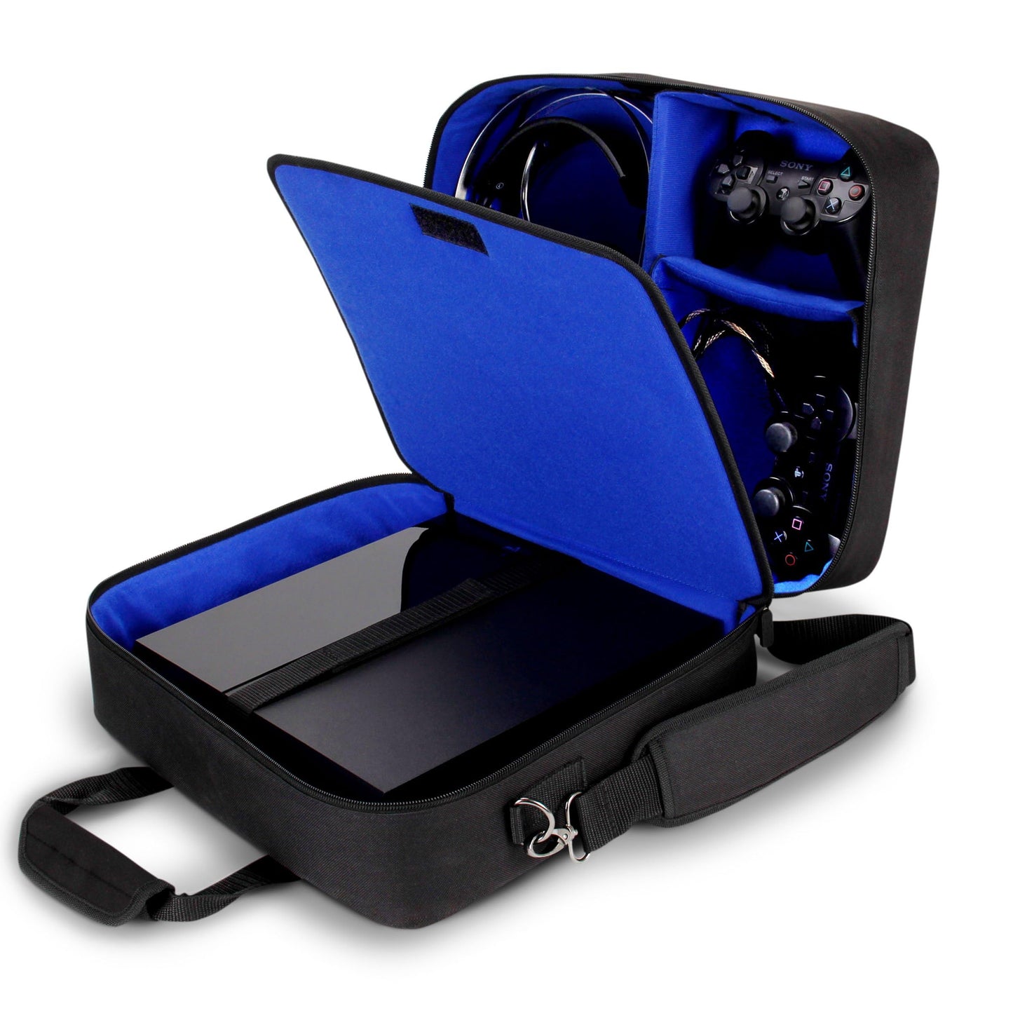 USA Gear PS4 Travel Case - Travel Bag Compatible with Playstation 4 Slim, Playstation Pro and PS3 - Carrying Case with Customizable Interior for PS4