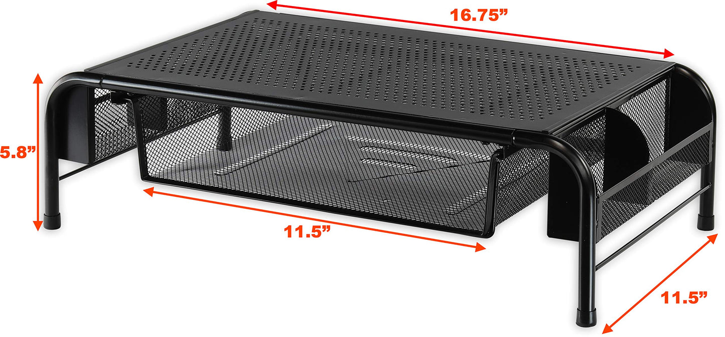 Simple Houseware Metal Desk Monitor Stand Riser with Organizer Drawer, Black, 2 Packs