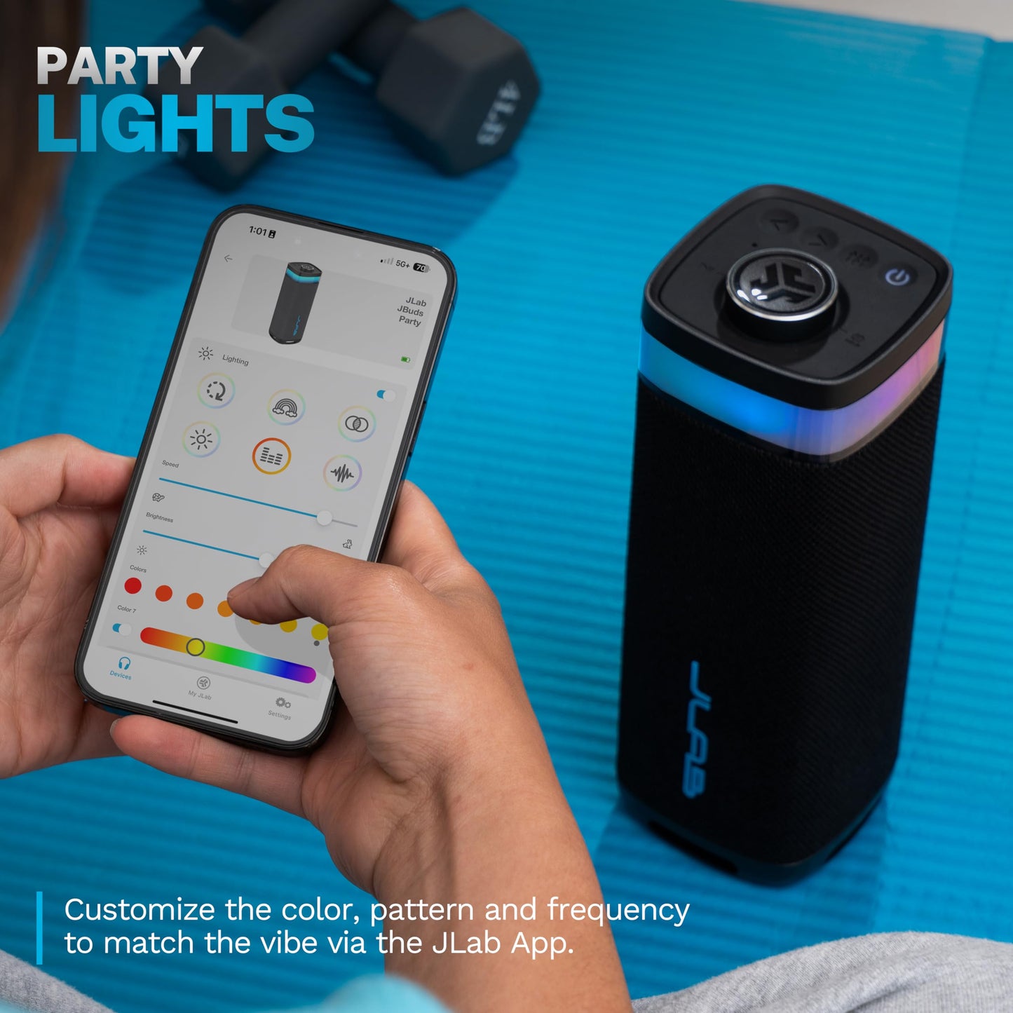 JLab JBuds Party Portable Bluetooth Speaker, 2 Full-Range Drivers + 2 Passive Woofers, IP56 Waterproof, 12 Hours Playtime, Connect Multiple Speakers