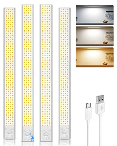 16inch Under Cabinet Lighting, 216LED Motion Sensor Light Indoor, Rechargeable Closet Lights, 3 Color Temps, Dimmable, Wireless Under Counter Lights