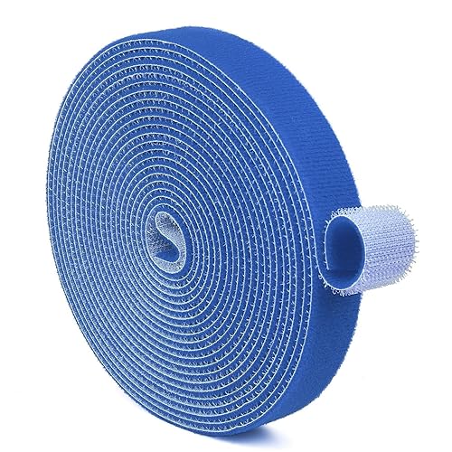 TNP Hook and Loop Tape Strap Cable Ties Fastener (Blue) (15 Feet) - Sticky Self Adhesive Nylon Fabric Roll Wrap 0.75" Wide 5 Yards Reusable