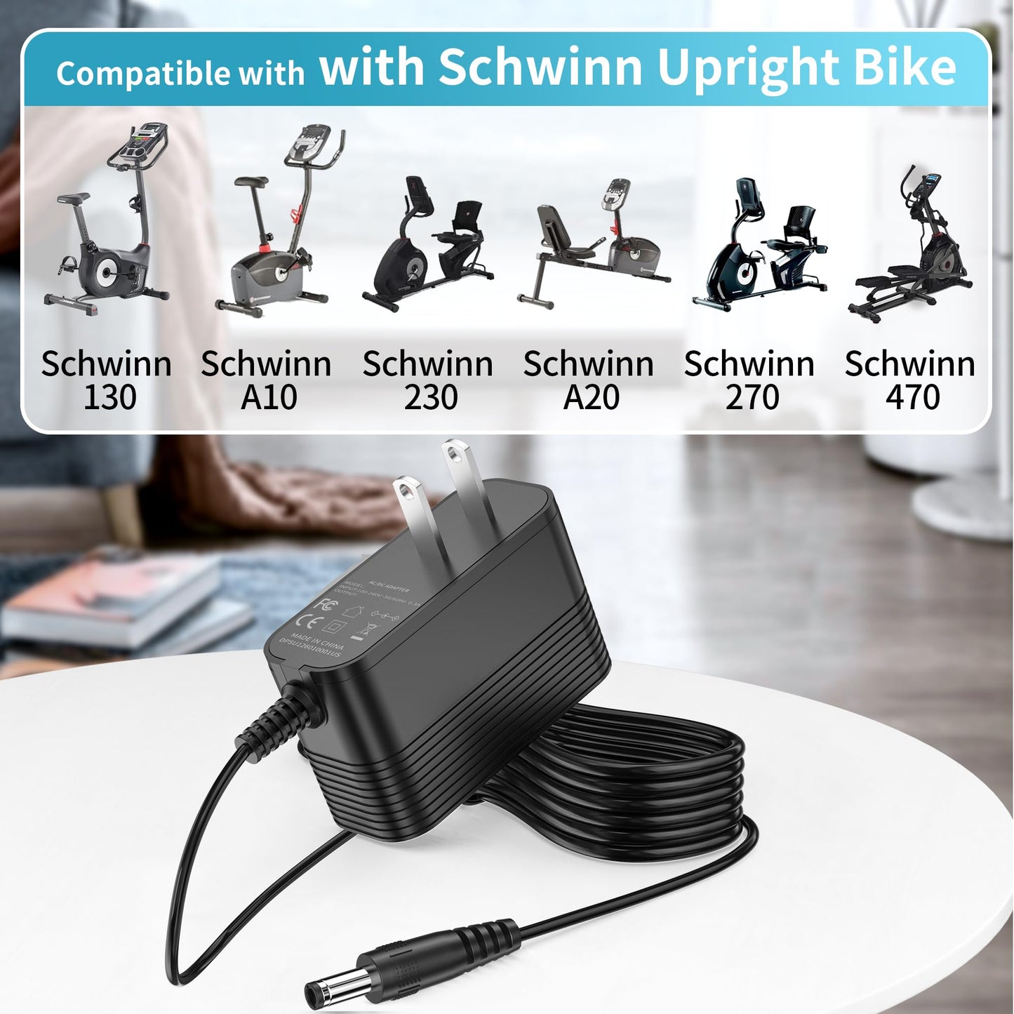 Power Cord for Schwinn Bike Charger Exercise Elliptical Recumbent Upright Trainer A10 A20 120 122 125 130 150 170 213 220 222 240 270 430 460 Schwinn…