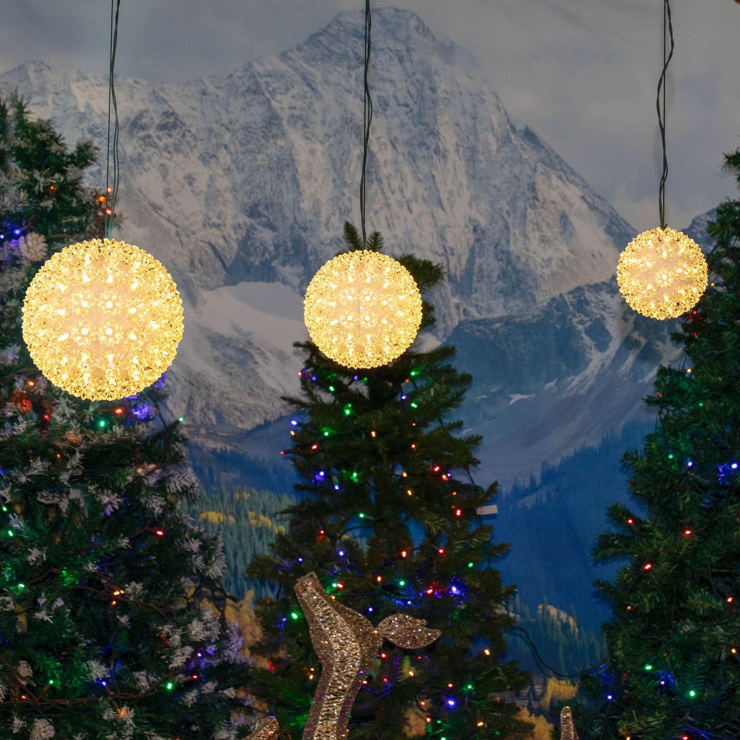 Novelty Lights LED 7.5in 100 Light Starlight Sphere, Warm White, Large Ornament Ball Light, 5ft Hanging Cord with S Hook, 12ft Power Cord