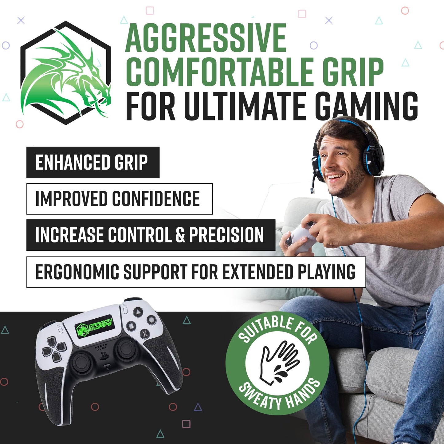 Dragon Grips PS5 Controller Grip, 22 Pcs Black Textured Non-Slip Rubber Controller Grips Stickers, Perfectly Fit to Any Handles, Trigger Buttons