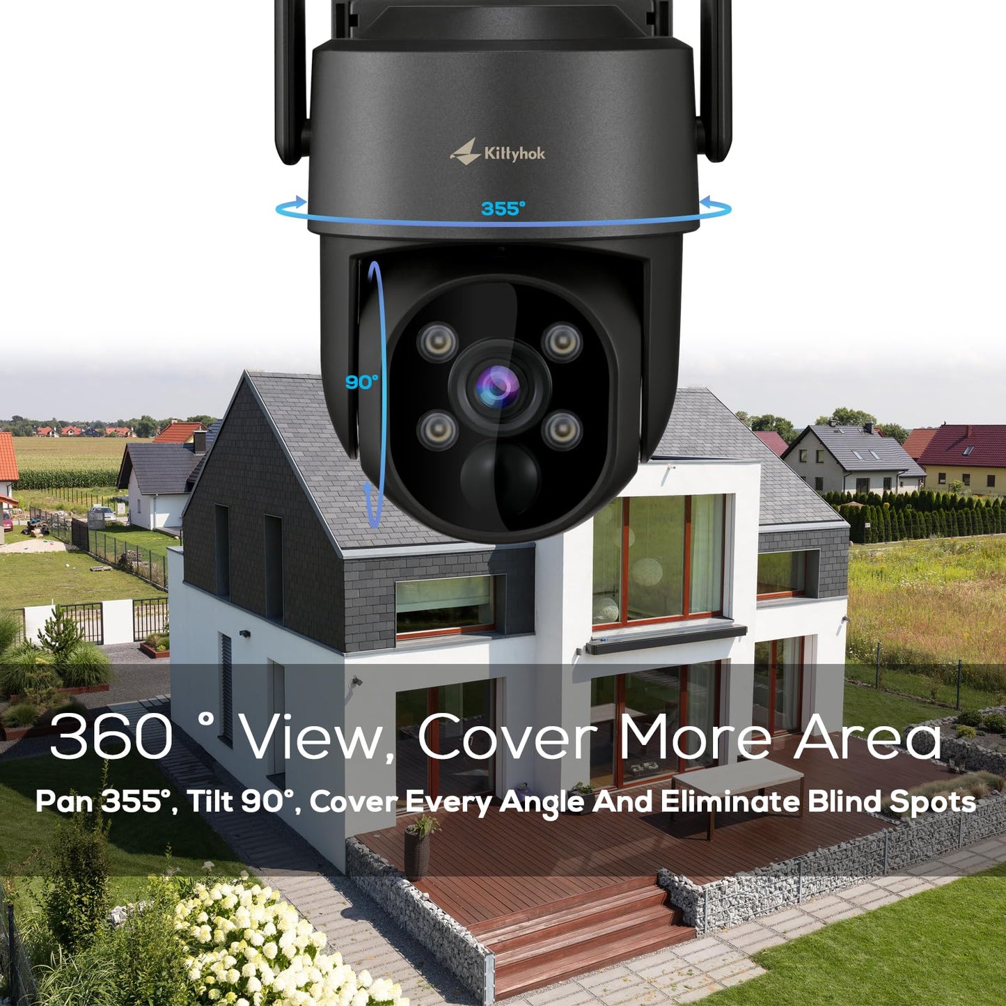 Kittyhok Black Solar Security Cameras Wireless Outdoor System, 5G/2.4G WiFi, 4pcs 2K Ultra Pan/Tilt Home Solar Security Camera with Human Detection