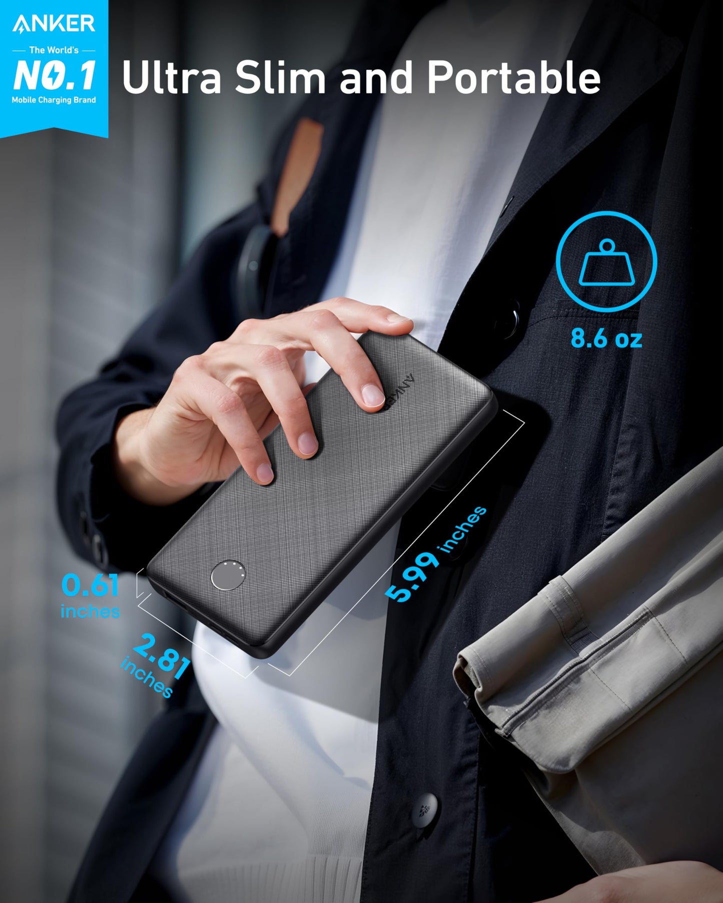 Anker Power Bank(PowerCore 10K), Compact Travel-Ready 10,000mAh Battery Pack with PowerIQ Charging Technology, 5V/3A High-Speed Charging for iPhone
