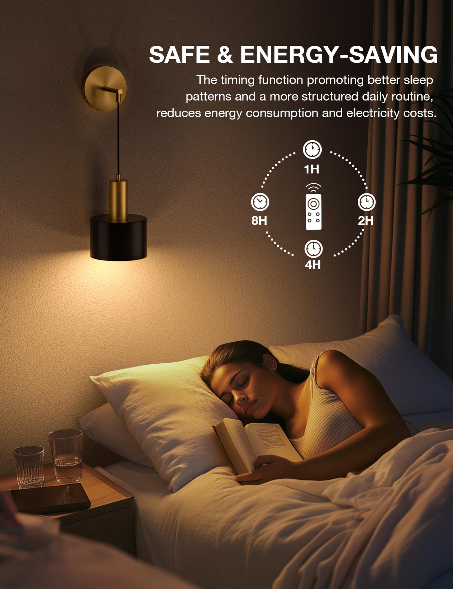 NIORSUN Battery Operated Wall Sconce Set of 2, Gold & Black Wireless Rechargeable Wall Lights with 5200mAh Dimmable Detachable Bulbs and Remote, 9