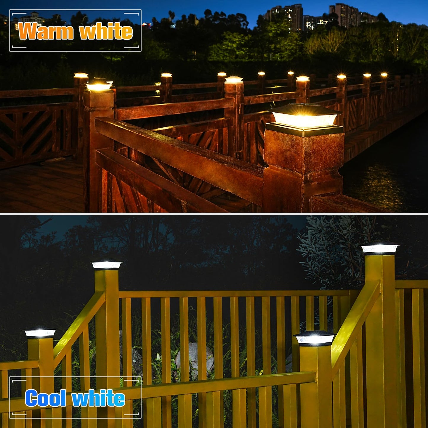 VOLISUN Solar Post Cap Lights Outdoor 4x4/6x6 Wooden/Vinyl Fence Cap Lights for Patio/Garden,Warm White with 2 Lighting Modes Waterproof,ABS Shell