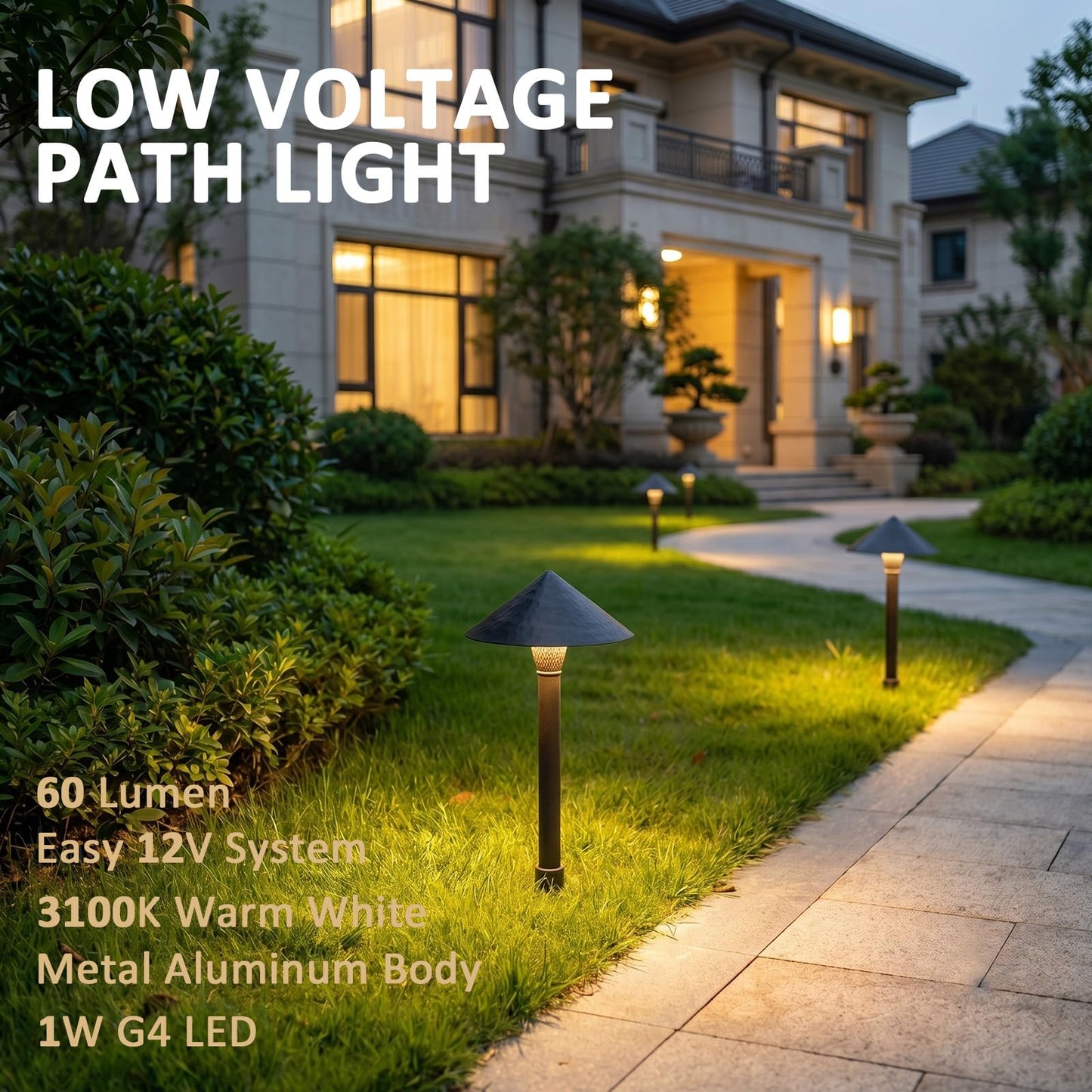 LL LIGHTING LIVING 12V Low Voltage Pathway Lights 1W 60LM LED G4 Replaceable Bulb Outdoor Landscape Lights 2PK 3100K Warm White Aluminum Path Lights