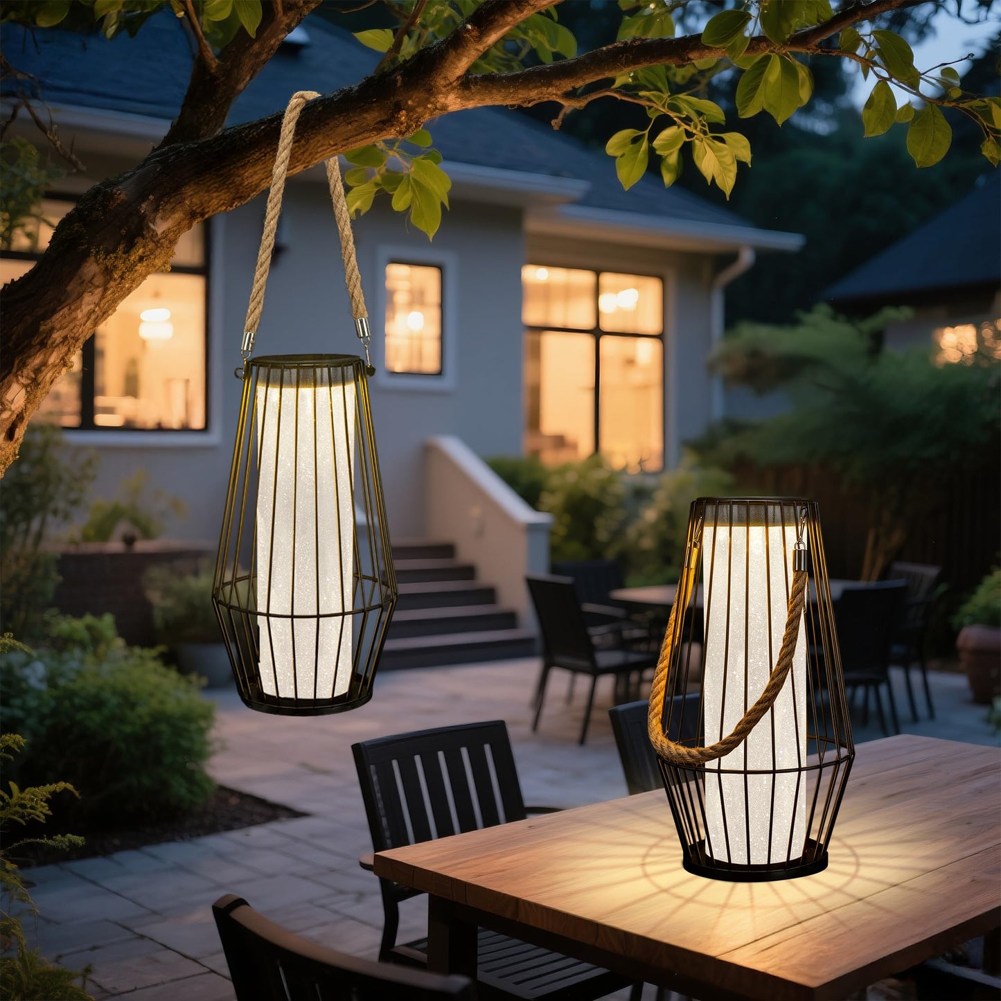 pearlstar Large Solar Lanterns Outdoor Waterproof-Heavy Duty Metal Hanging Lights Solar Table Lamp for Outside Patio Yard Garden Porch Tabletop Decor