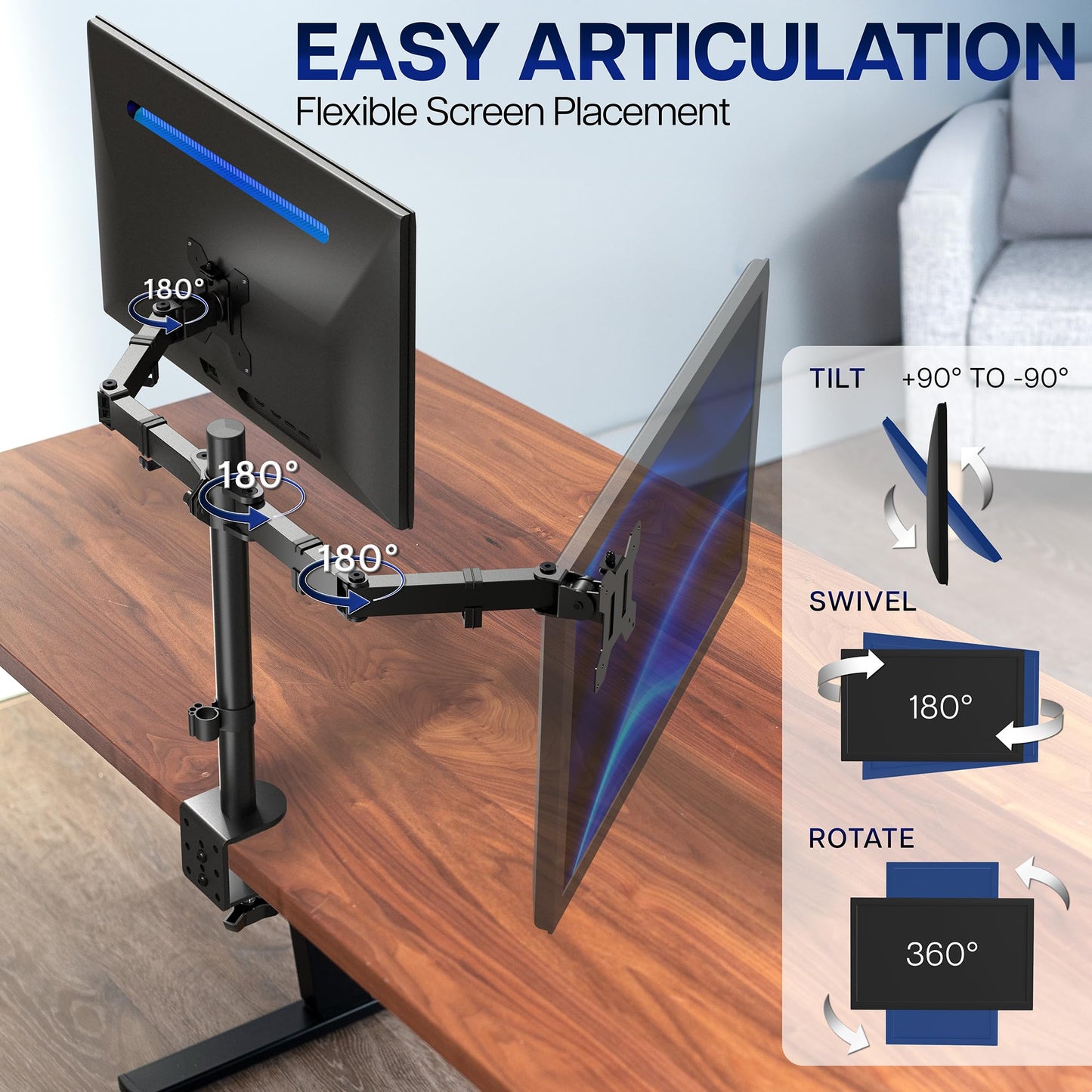 VIVO Dual Monitor Desk Mount, Holds 2 Computer Screens up to 30 inches and 22lbs Each, Heavy Duty Fully Adjustable Steel Stand with C-Clamp