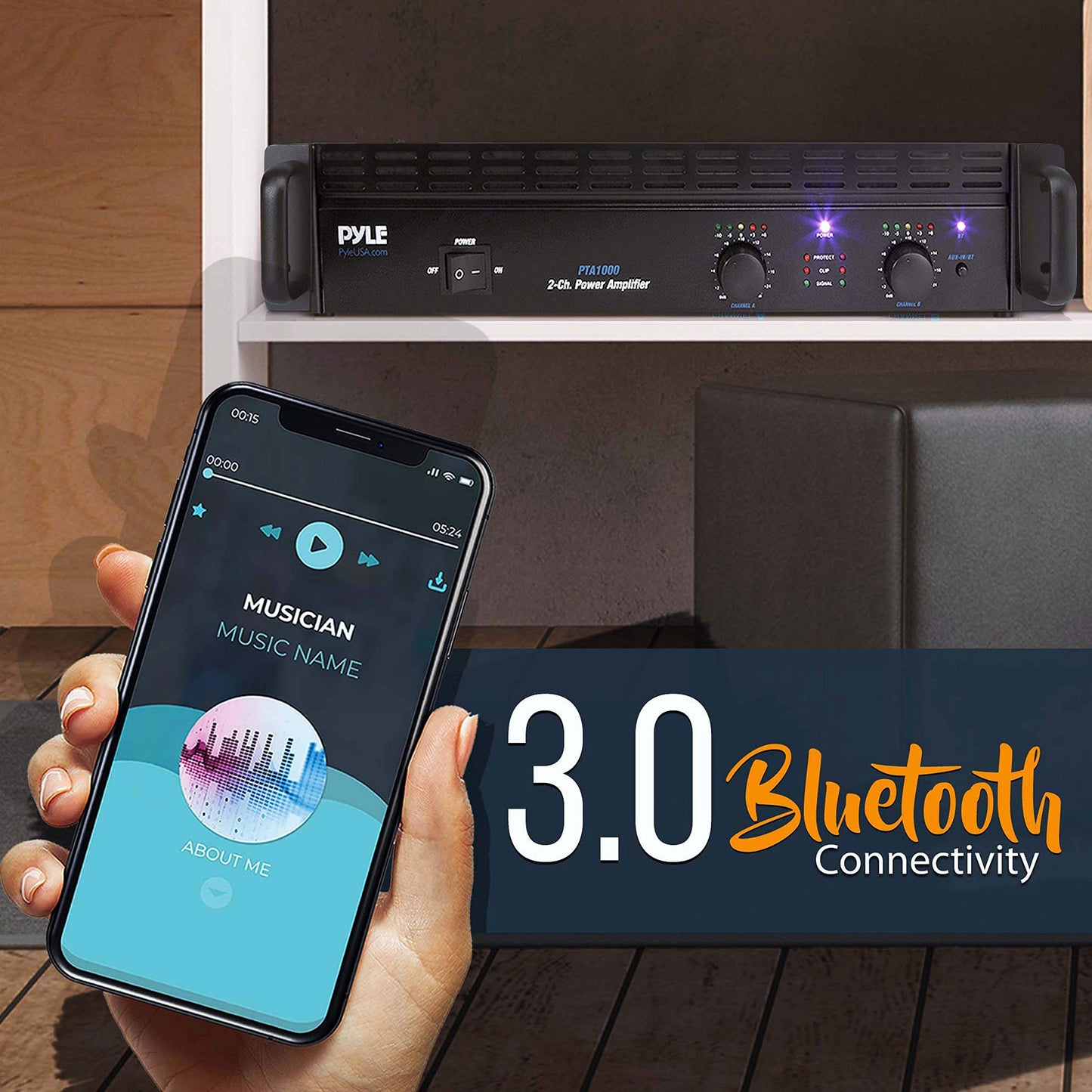 Pyle Professional Audio Bluetooth Power Amplifier - 2-Channel Rack Mount Bridgeable, LED Indicators, Shockproof Binding Posts, Cooling Fans 1000 Watt