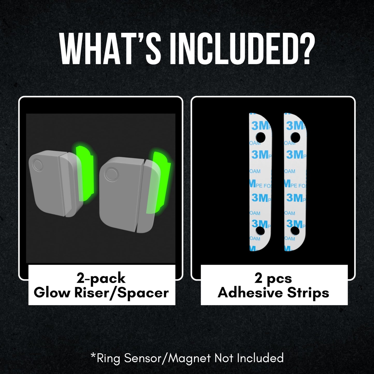 Ring Alarm Magnet Riser | 2 Pack Glow in the Dark Set with 3M Adhesive - Easy Mount to Any Doorway, Window, and Entryway | Ring Sensor/Magnet Not