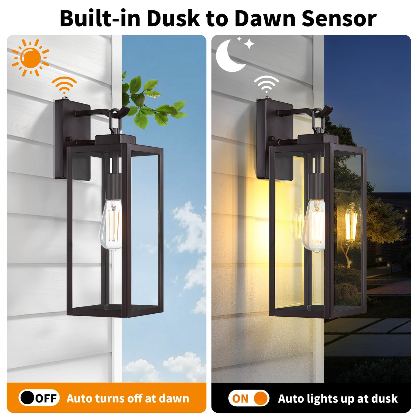 GRUENLICH Dusk to Dawn Outdoor Wall Light Fixtures, 18 Inch Bronze Exterior Waterproof Porch Sconce Lighting, E26 Socket & Tempered Glass, Double
