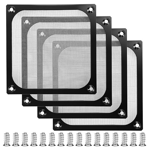 QWORK 120mm Computer Fan Filter Grills with Screws, 4 Pack, for 120mm Fans, Ultra Fine Aluminum Mesh