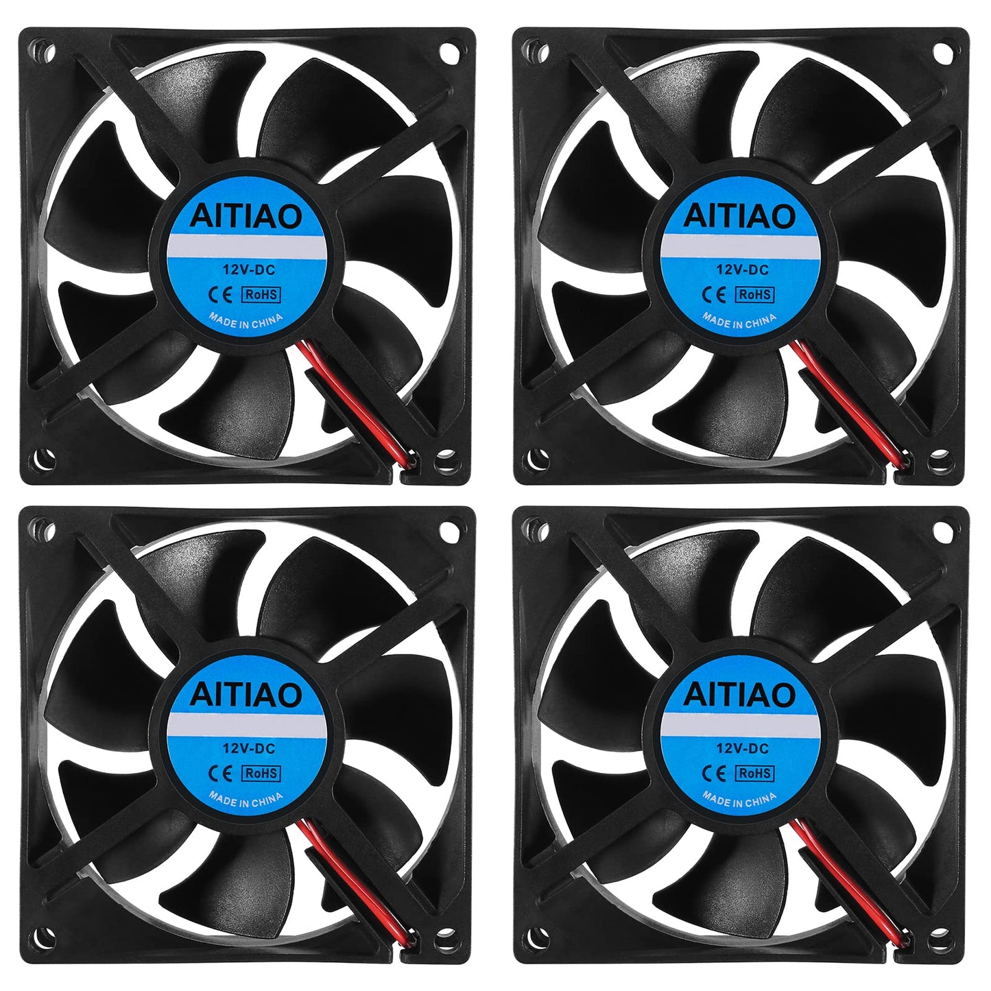 AITIAO 4PCS 8025 Dual Ball Bearing Quiet Computer Case Fan 12V DC 80mm 80mm 25mm High Speed Muffin Cooling Fans for 3D Printer Computer Case Fan CPU