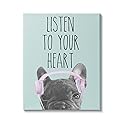 Stupell Industries Listen to Your Heart Phrase Headphones French Bulldog, Design by Sd Graphics Studio Canvas Wall Art, 30 x 40, Blue